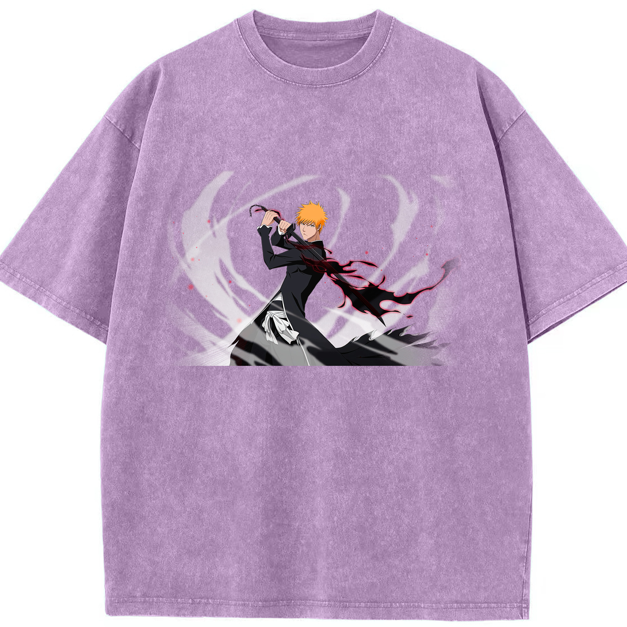 （画像用） ブリーチ 黒崎一護（くろさき いちご）BLEACH Kurosaki Ichigo 綿100% ヴィンテージ風 半袖Tシャツ（フロントプリント）