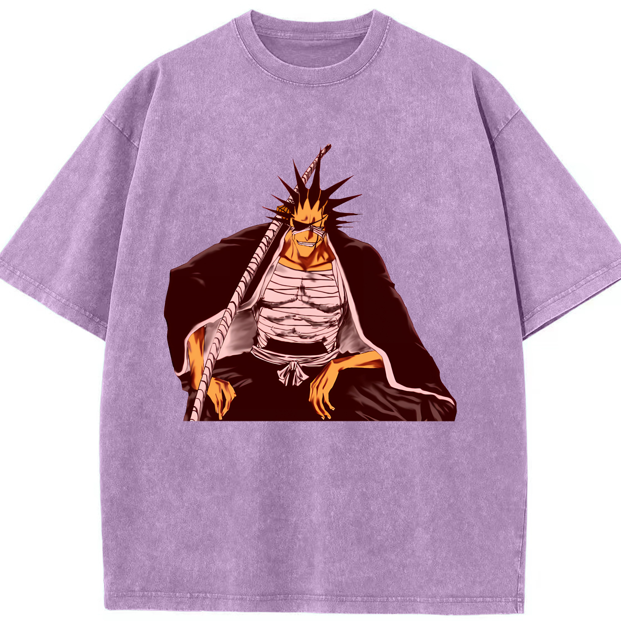 （画像用） ブリーチ ざらき けんぱち BLEACH Zaraki Kenpachi 綿100% ヴィンテージ風 半袖Tシャツ（フロントプリント）