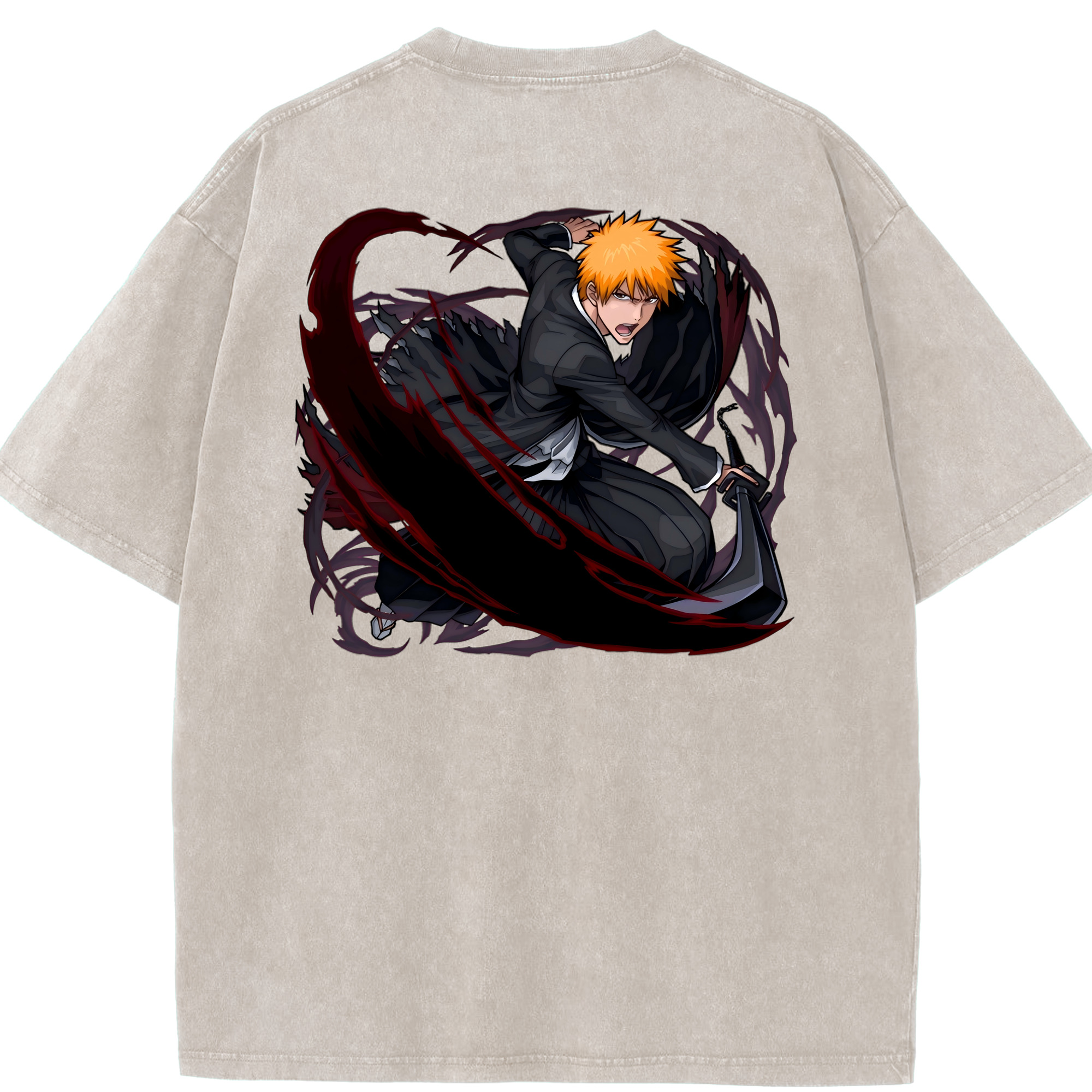 （画像用） ブリーチ 黒崎一護（くろさき いちご）BLEACH Kurosaki Ichigo 綿100% ヴィンテージ風 半袖Tシャツ（背面プリント）