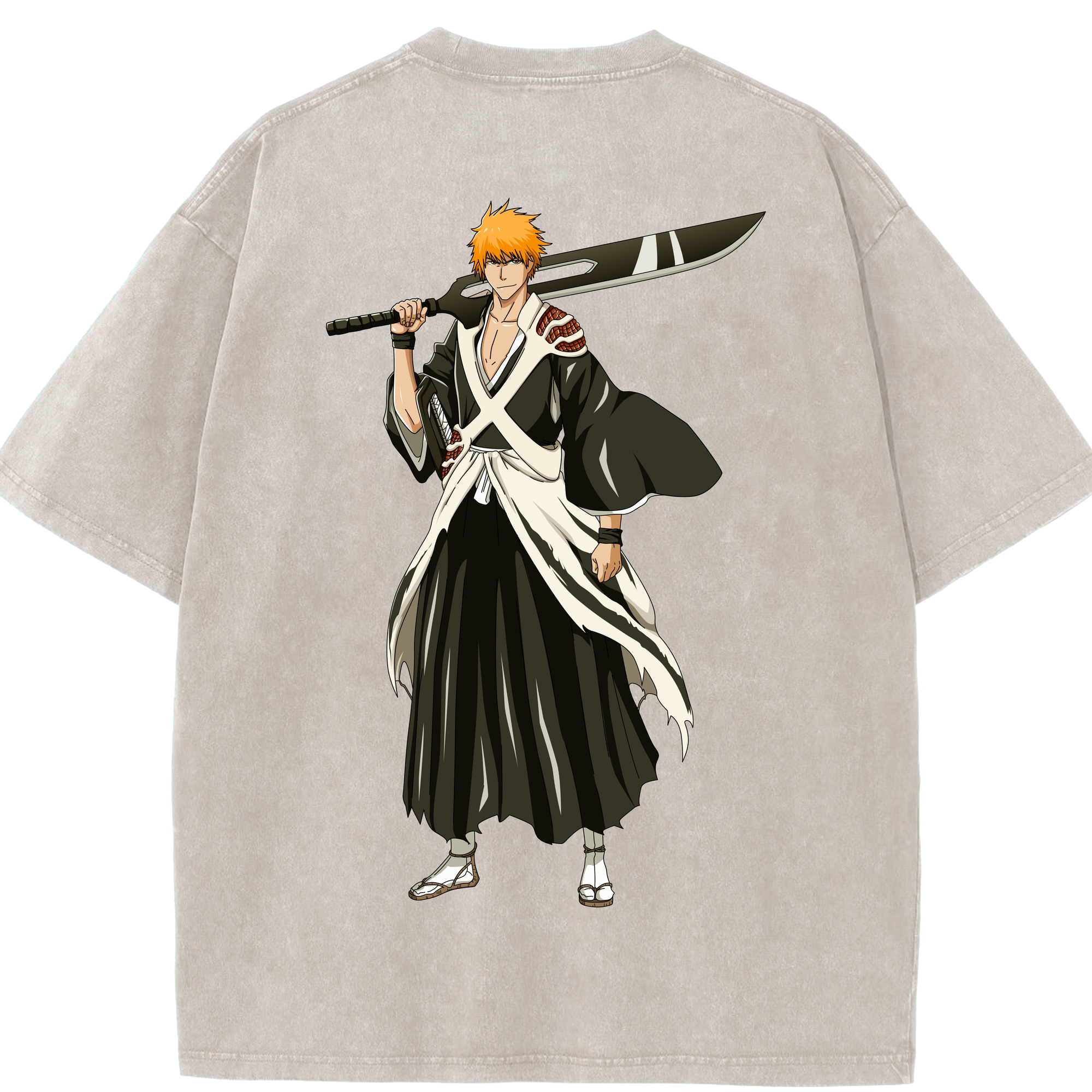 （画像用） ブリーチ 黒崎一護（くろさき いちご）BLEACH Kurosaki Ichigo 綿100% ヴィンテージ風 半袖Tシャツ（背面プリント）