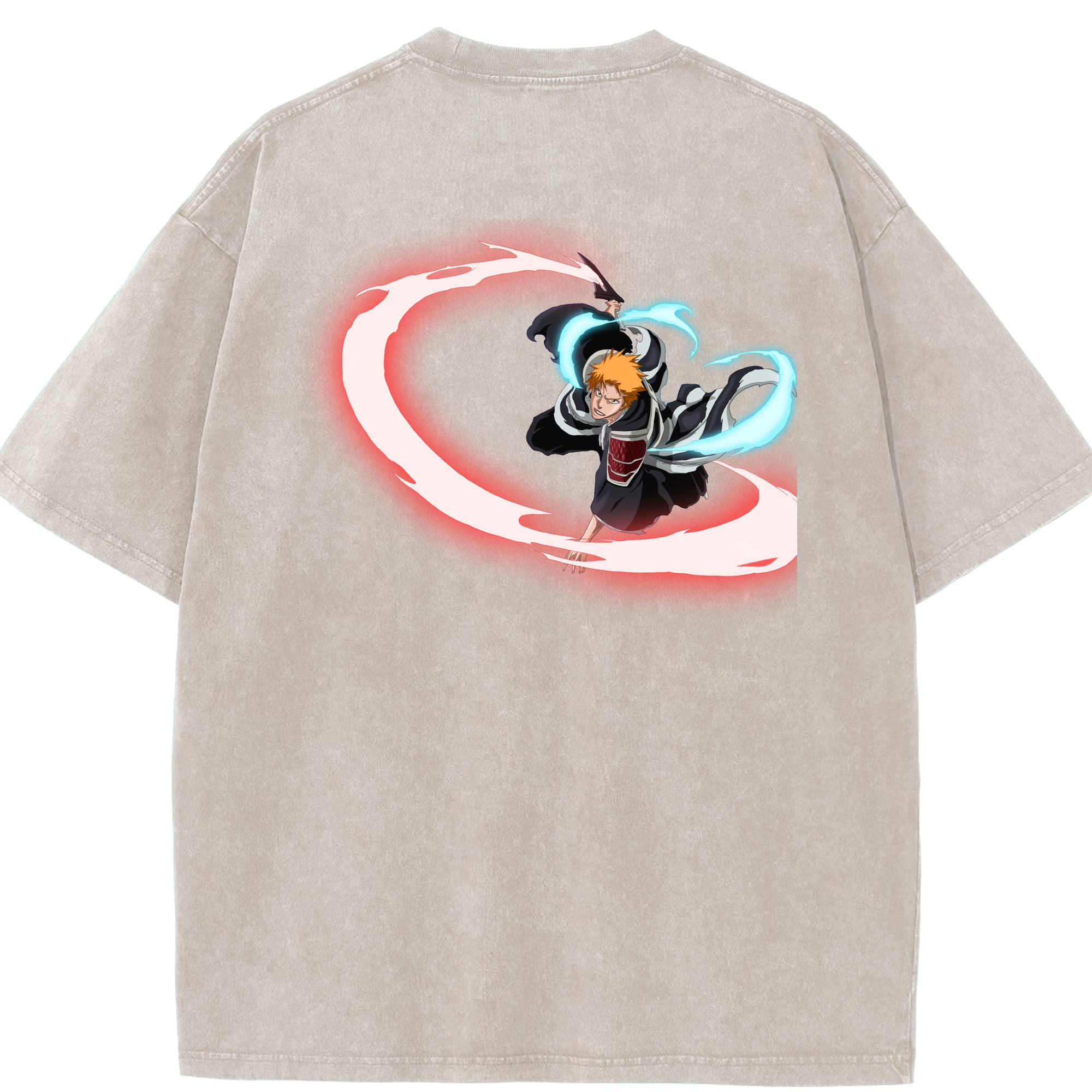 （画像用） ブリーチ 黒崎一護（くろさき いちご）BLEACH Kurosaki Ichigo 綿100% ヴィンテージ風 半袖Tシャツ（背面プリント）