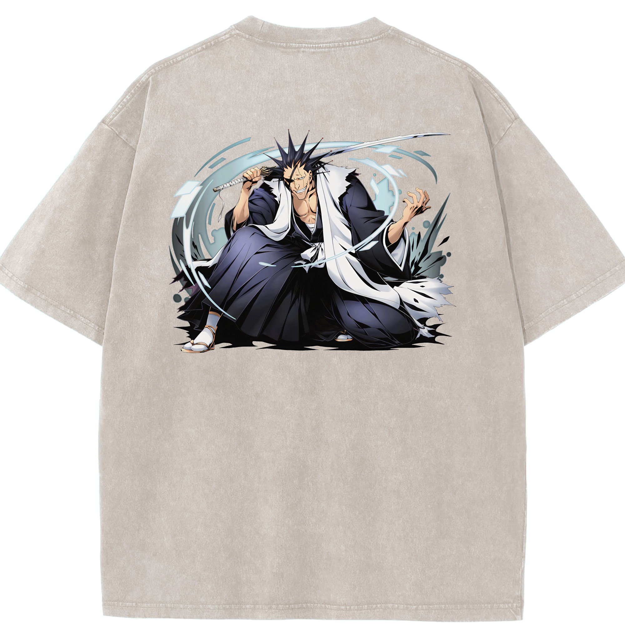 （画像用） ブリーチ ざらき けんぱち BLEACH Zaraki Kenpachi 綿100% ヴィンテージ風 半袖Tシャツ（背面プリント）