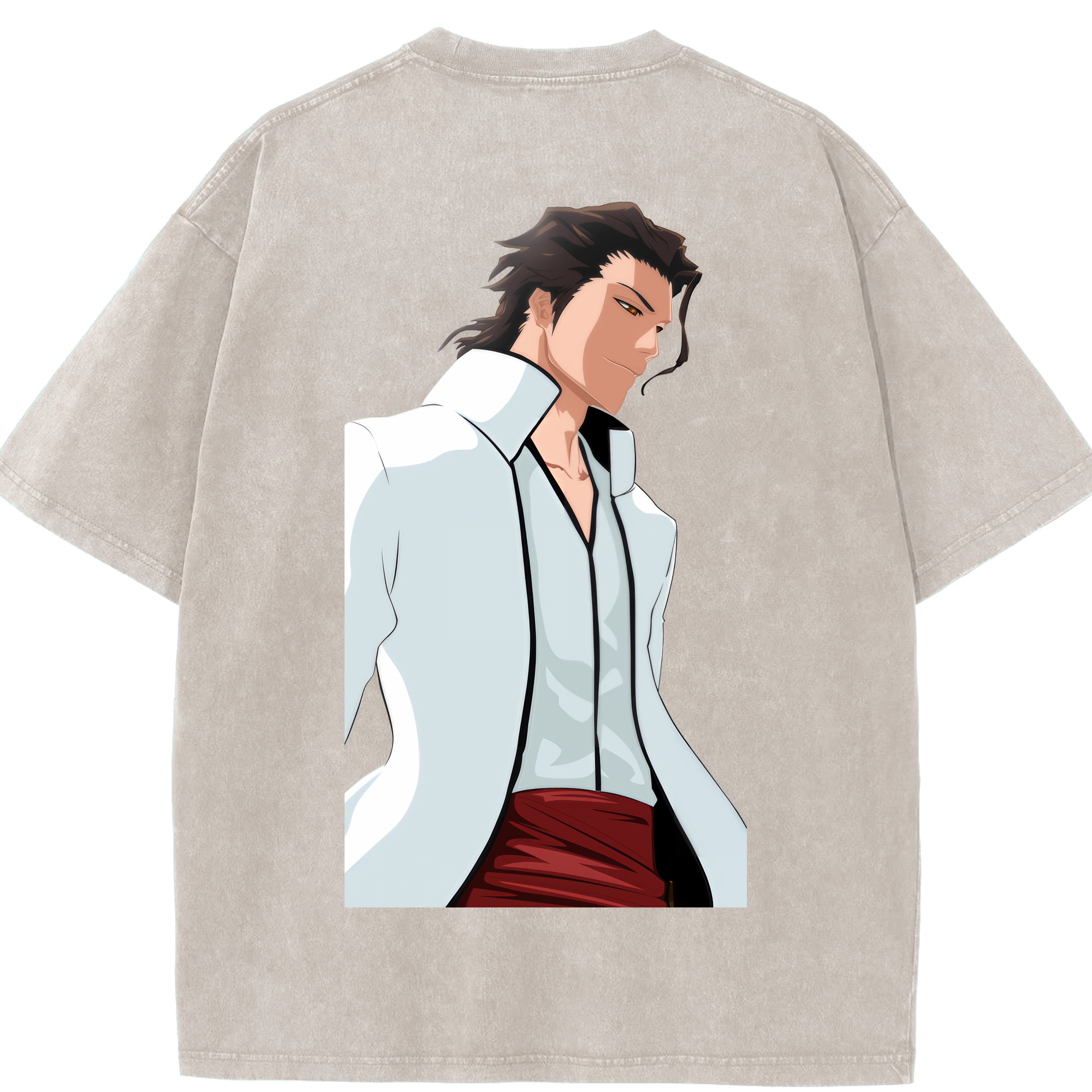 （画像用） ブリーチ 藍染 惣右介（あいぜん そうすけ） BLEACH Aizen Sousuke 綿100% ヴィンテージ風 半袖Tシャツ（背面プリント）