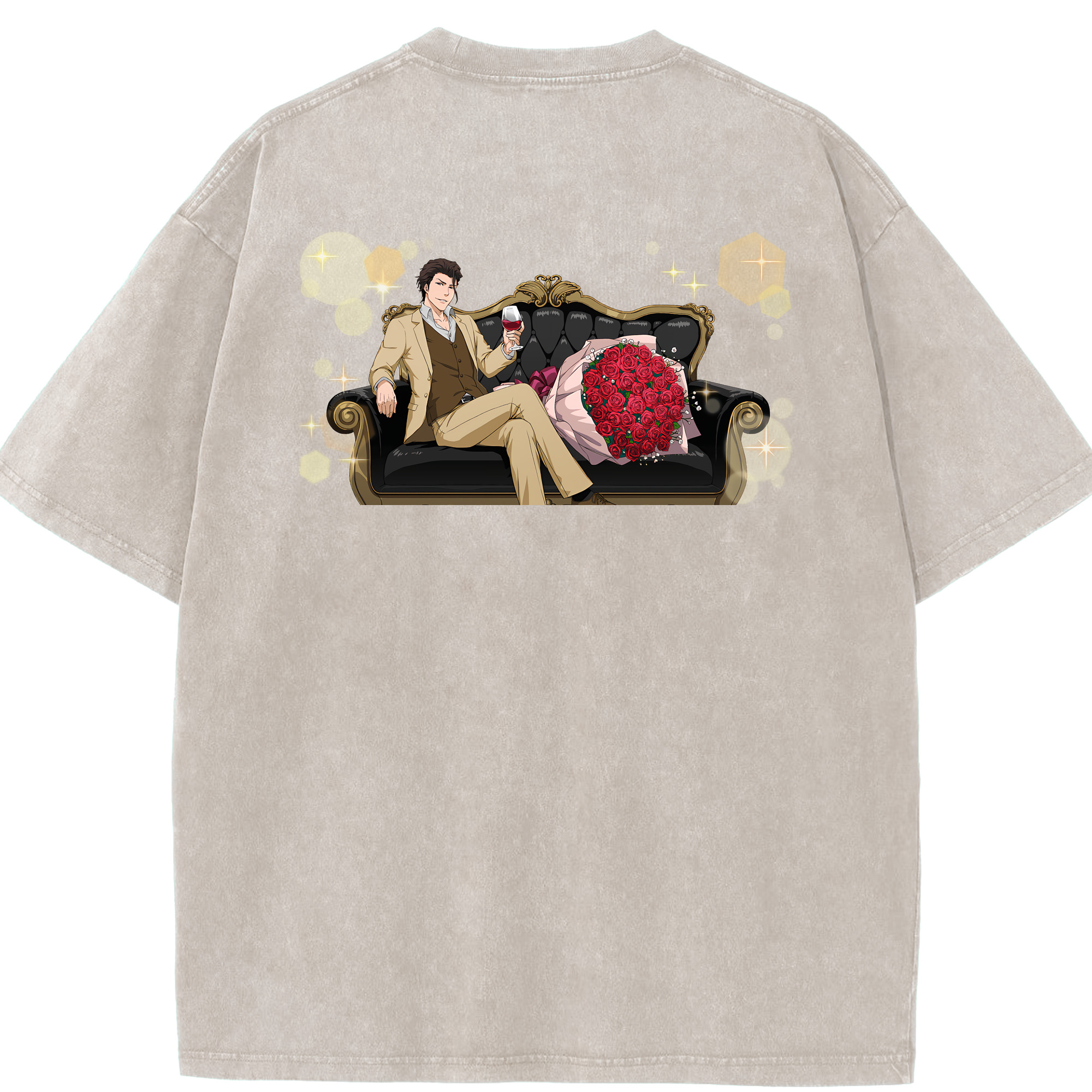 （画像用） ブリーチ 藍染 惣右介（あいぜん そうすけ） BLEACH Aizen Sousuke 綿100% ヴィンテージ風 半袖Tシャツ（背面プリント）