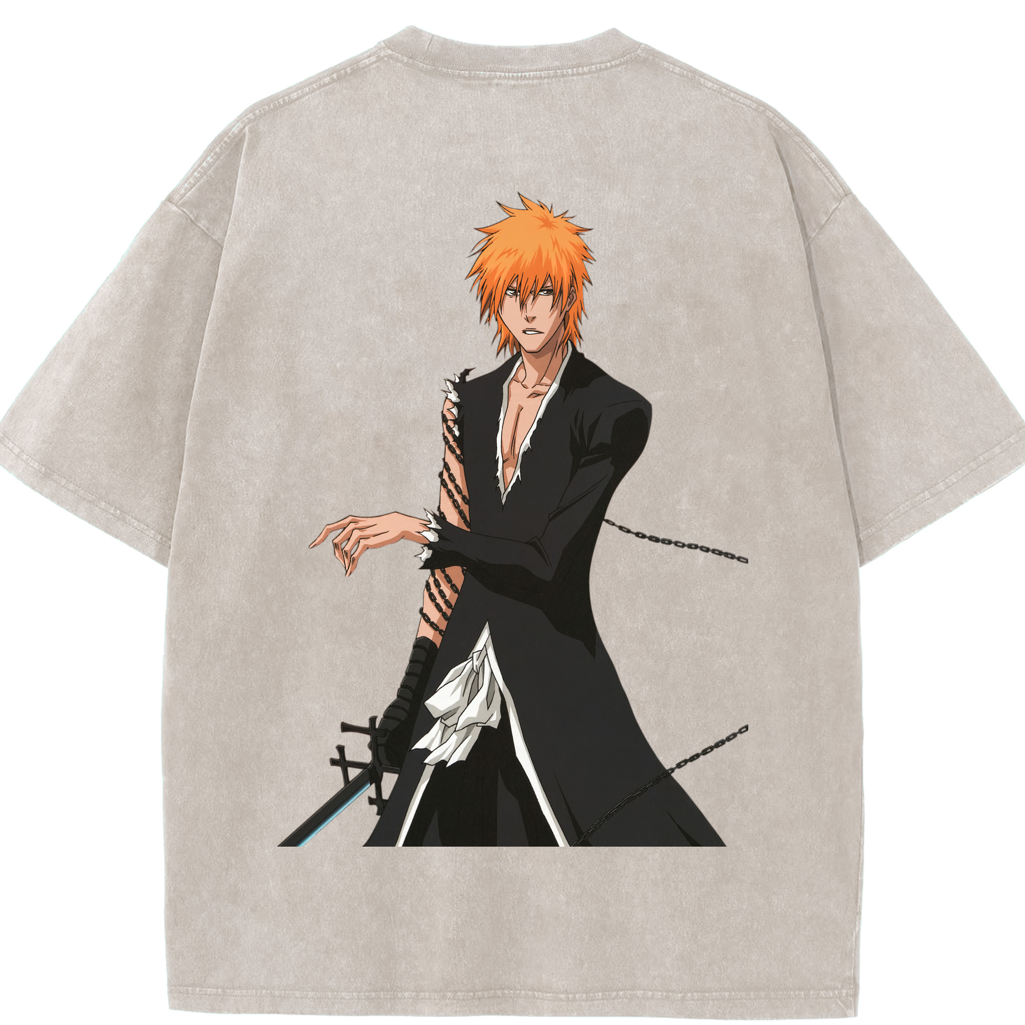 （画像用） ブリーチ 黒崎一護（くろさき いちご）BLEACH Kurosaki Ichigo 綿100% ヴィンテージ風 半袖Tシャツ（背面プリント）