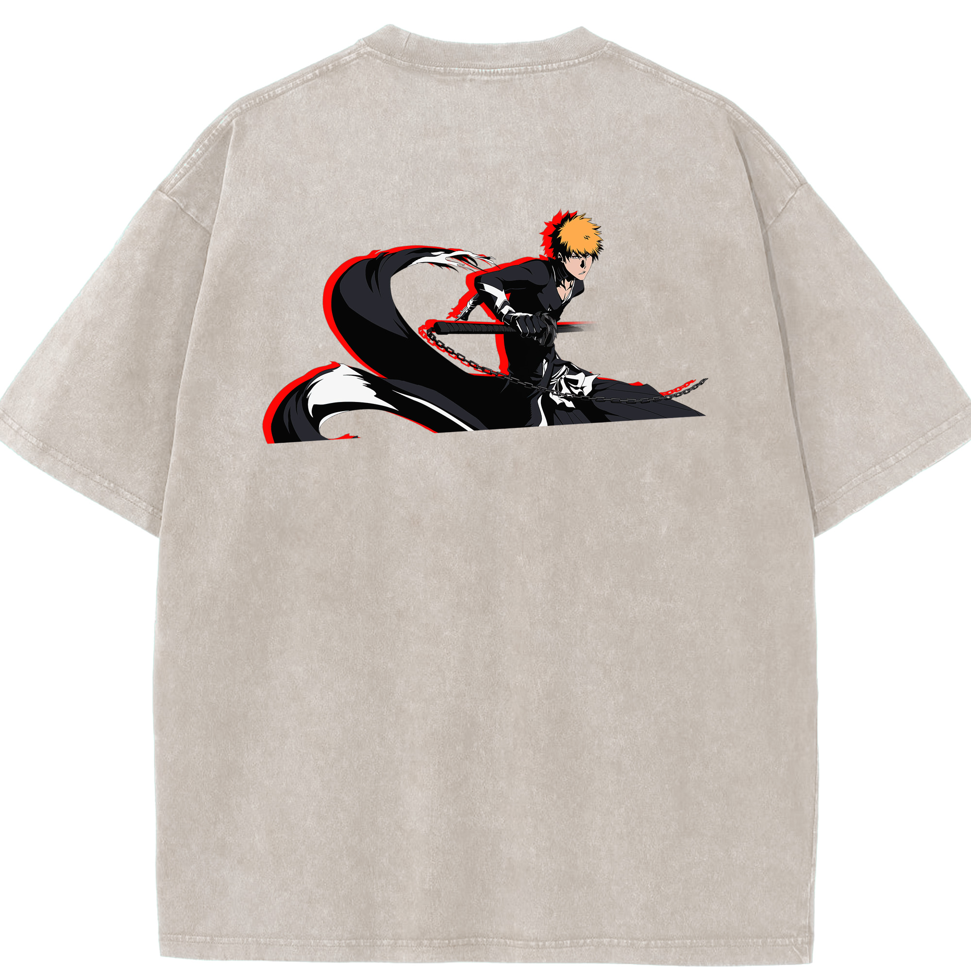 （画像用） ブリーチ 黒崎一護（くろさき いちご）BLEACH Kurosaki Ichigo 綿100% ヴィンテージ風 半袖Tシャツ（背面プリント）