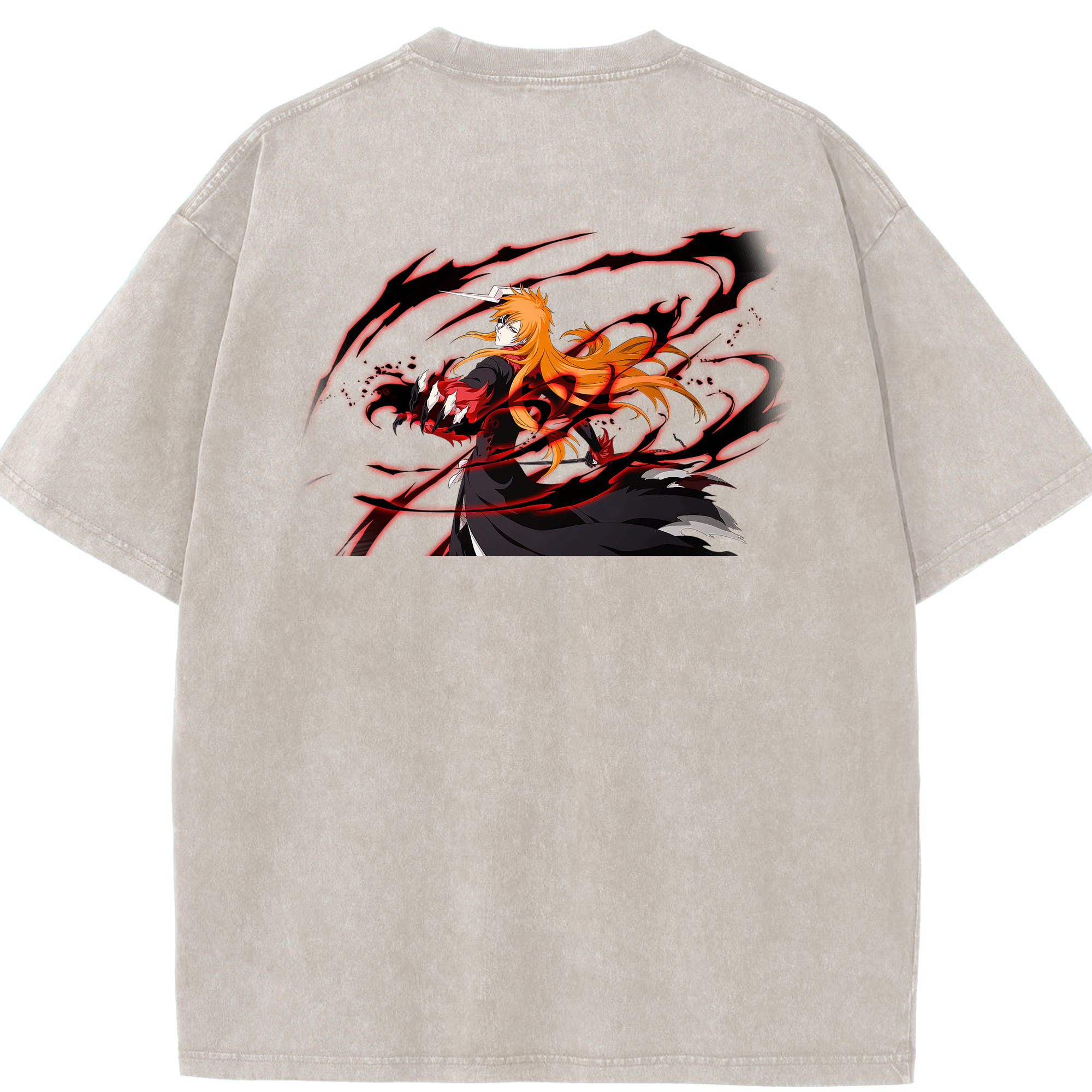 （画像用） ブリーチ 黒崎一護（くろさき いちご）BLEACH Kurosaki Ichigo 綿100% ヴィンテージ風 半袖Tシャツ（背面プリント）