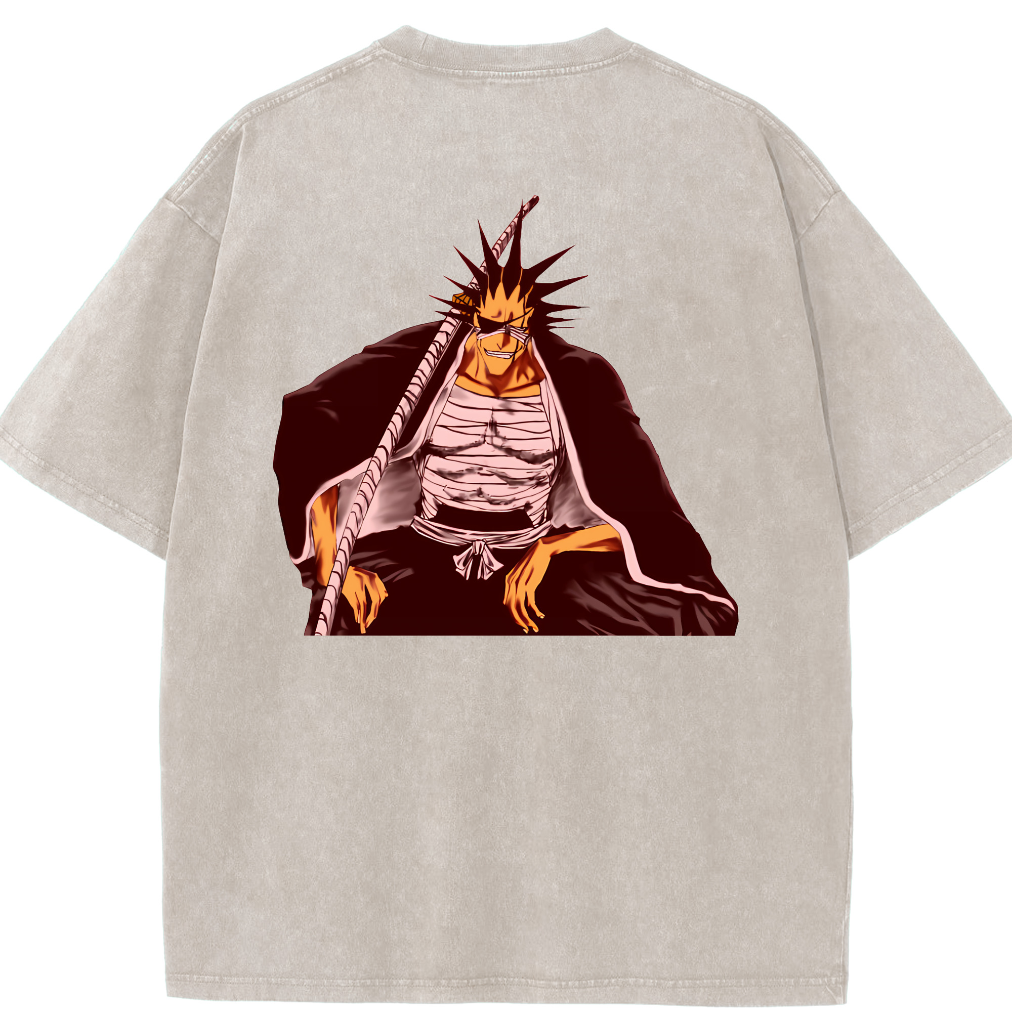（画像用） ブリーチ ざらき けんぱち BLEACH Zaraki Kenpachi 綿100% ヴィンテージ風 半袖Tシャツ（背面プリント）