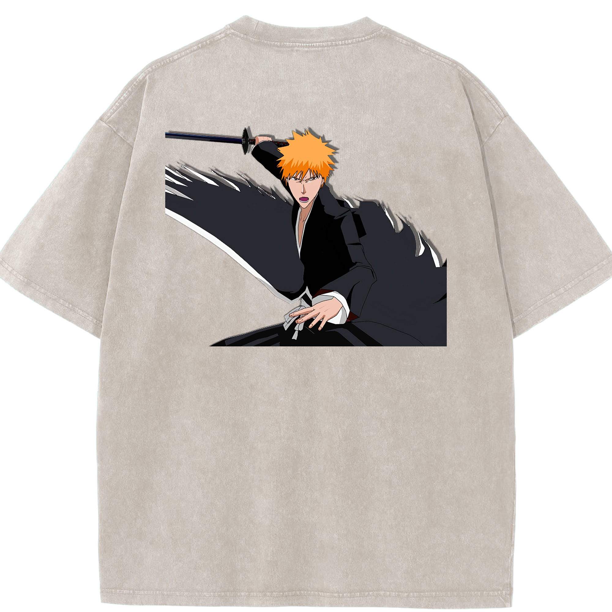 （画像用） ブリーチ 黒崎一護（くろさき いちご）BLEACH Kurosaki Ichigo 綿100% ヴィンテージ風 半袖Tシャツ（背面プリント）