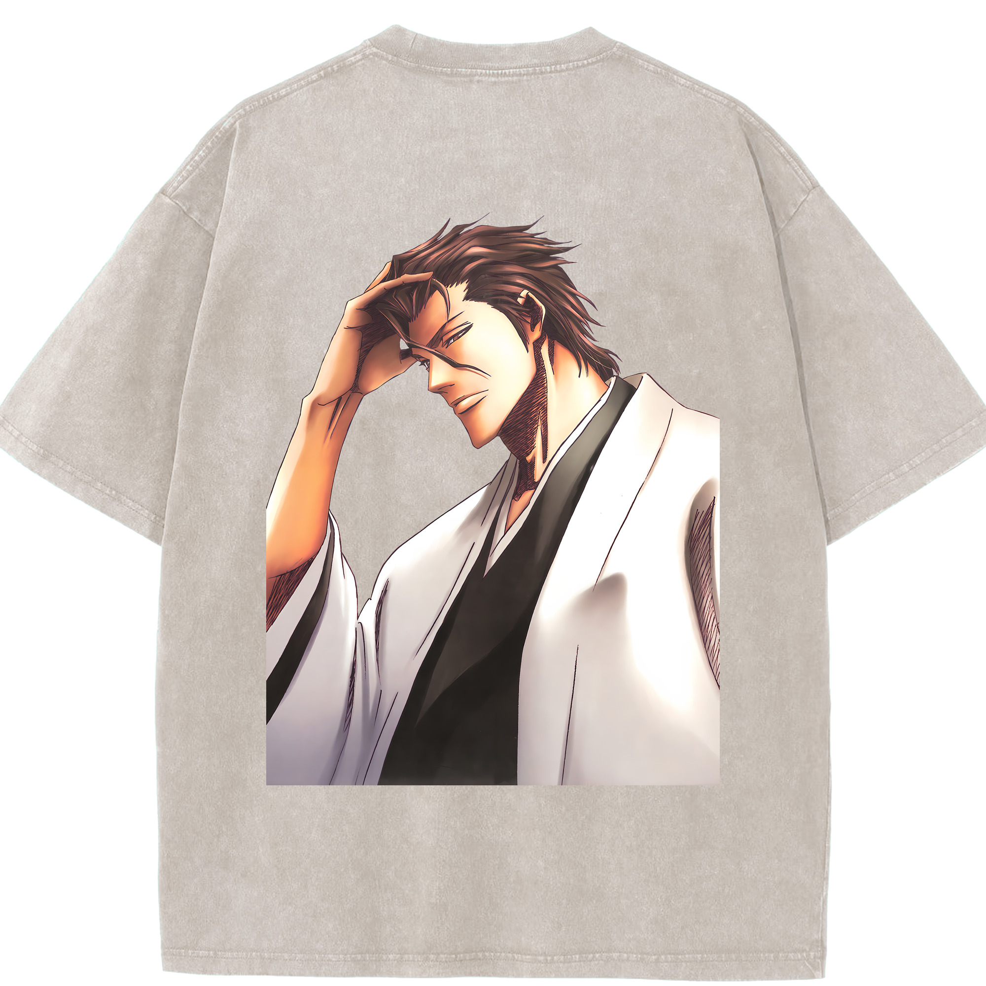 （画像用） ブリーチ 藍染 惣右介（あいぜん そうすけ） BLEACH Aizen Sousuke 綿100% ヴィンテージ風 半袖Tシャツ（背面プリント）