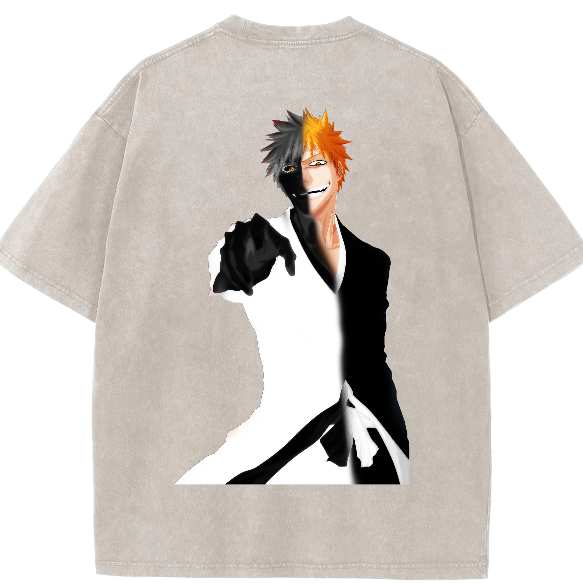 （画像用） ブリーチ 黒崎一護（くろさき いちご）BLEACH Kurosaki Ichigo 綿100% ヴィンテージ風 半袖Tシャツ（背面プリント）