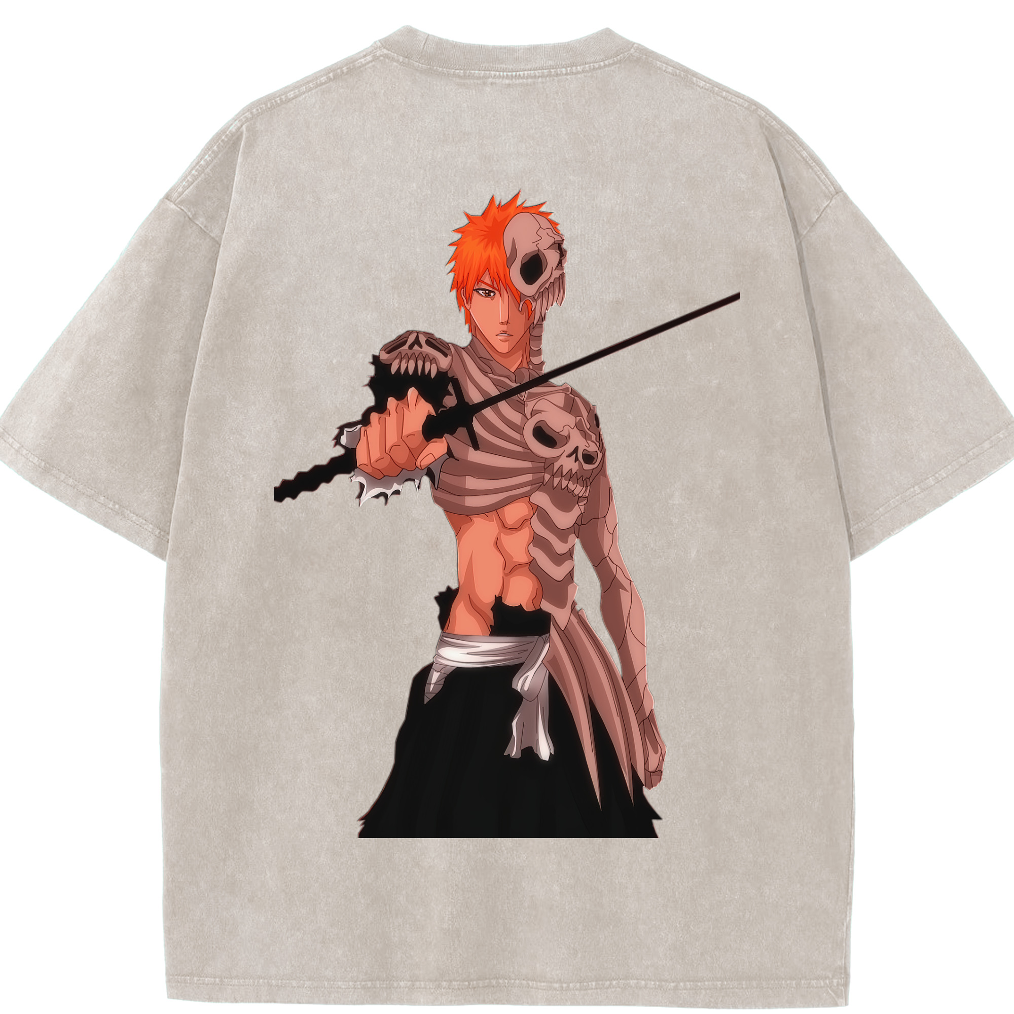 （画像用） ブリーチ 黒崎一護（くろさき いちご）BLEACH Kurosaki Ichigo 綿100% ヴィンテージ風 半袖Tシャツ（背面プリント）