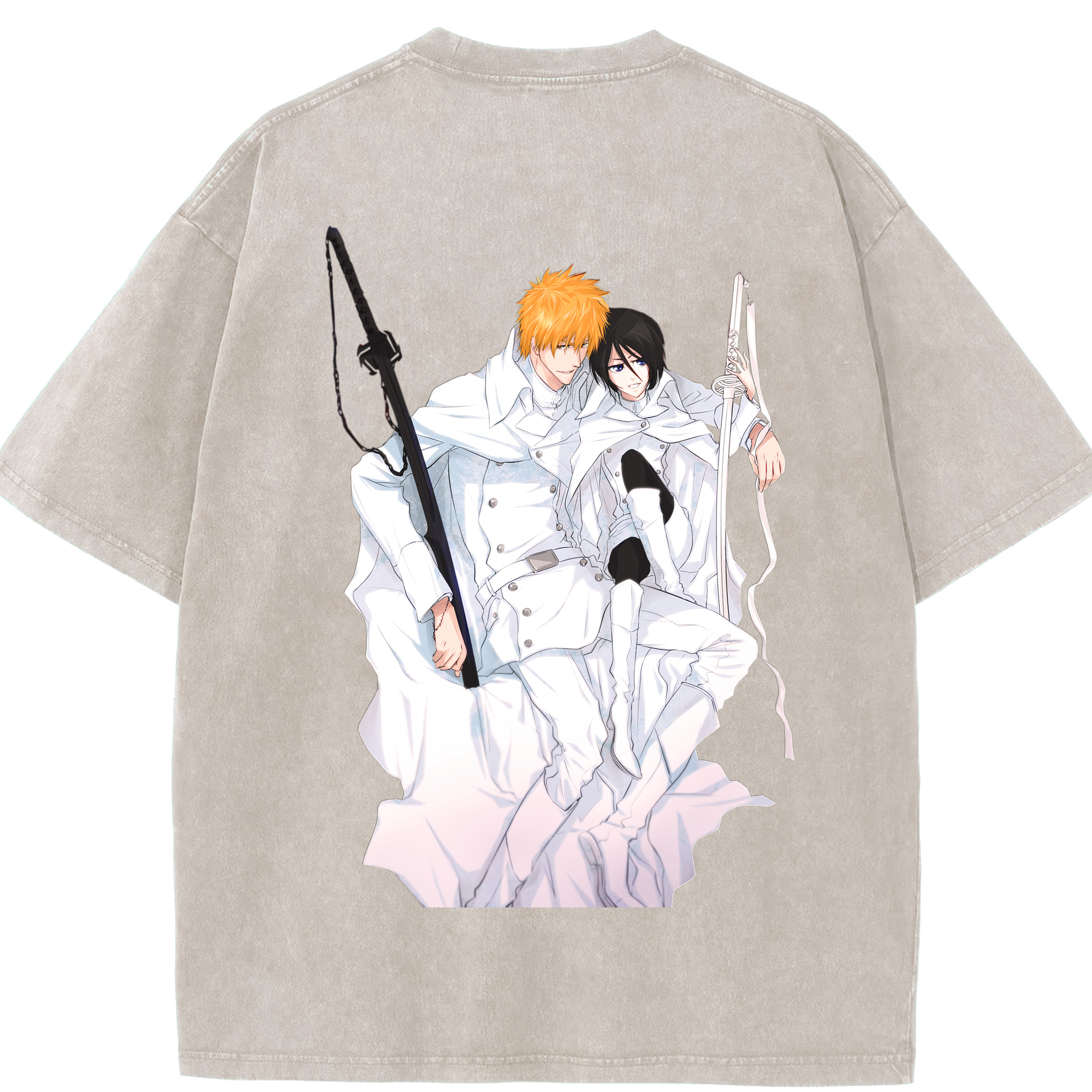 （画像用） ブリーチ 黒崎一護（くろさき いちご）BLEACH Kurosaki Ichigo 綿100% ヴィンテージ風 半袖Tシャツ（背面プリント）
