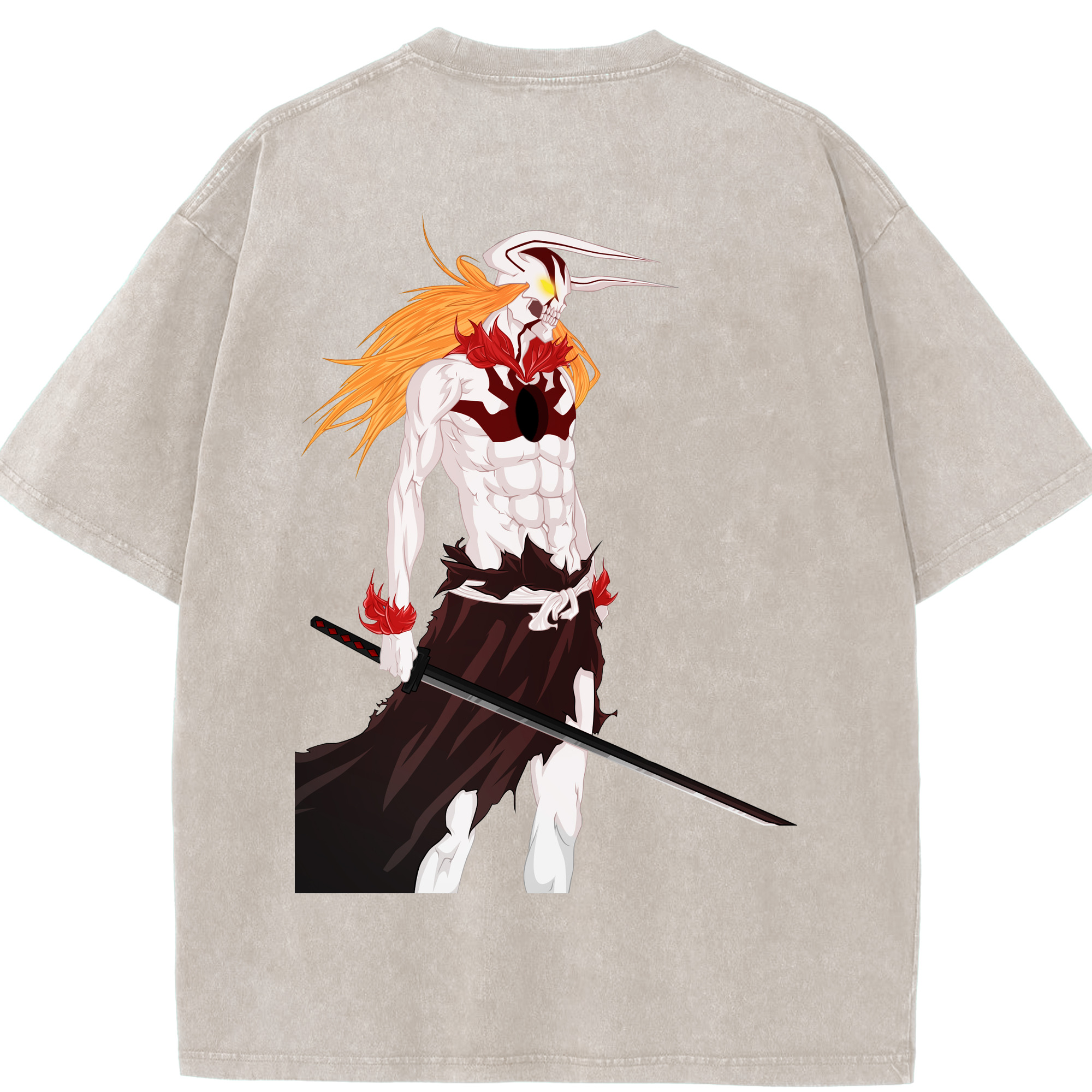 （画像用） ブリーチ 黒崎一護（くろさき いちご）BLEACH Kurosaki Ichigo 綿100% ヴィンテージ風 半袖Tシャツ（背面プリント）
