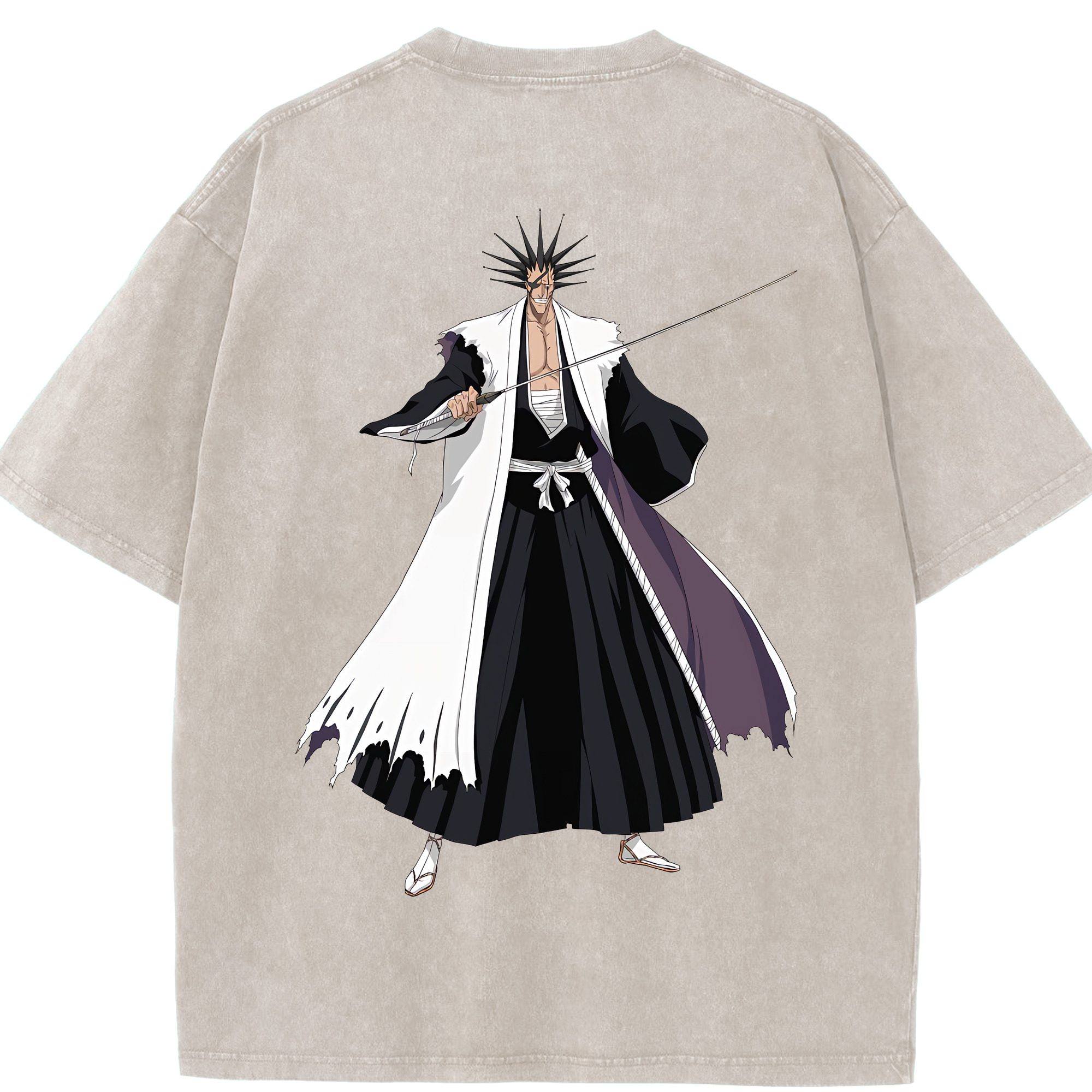 （画像用） ブリーチ ざらき けんぱち BLEACH Zaraki Kenpachi 綿100% ヴィンテージ風 半袖Tシャツ（背面プリント）