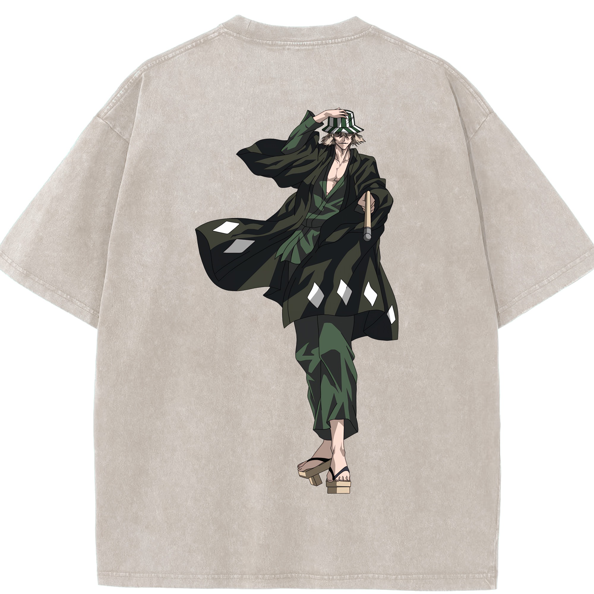 （画像用） "ブリーチ 浦原 喜助（うらはら きすけ） BLEACH Urahara Kisuke " 綿100% ヴィンテージ風 半袖Tシャツ（背面プリント）