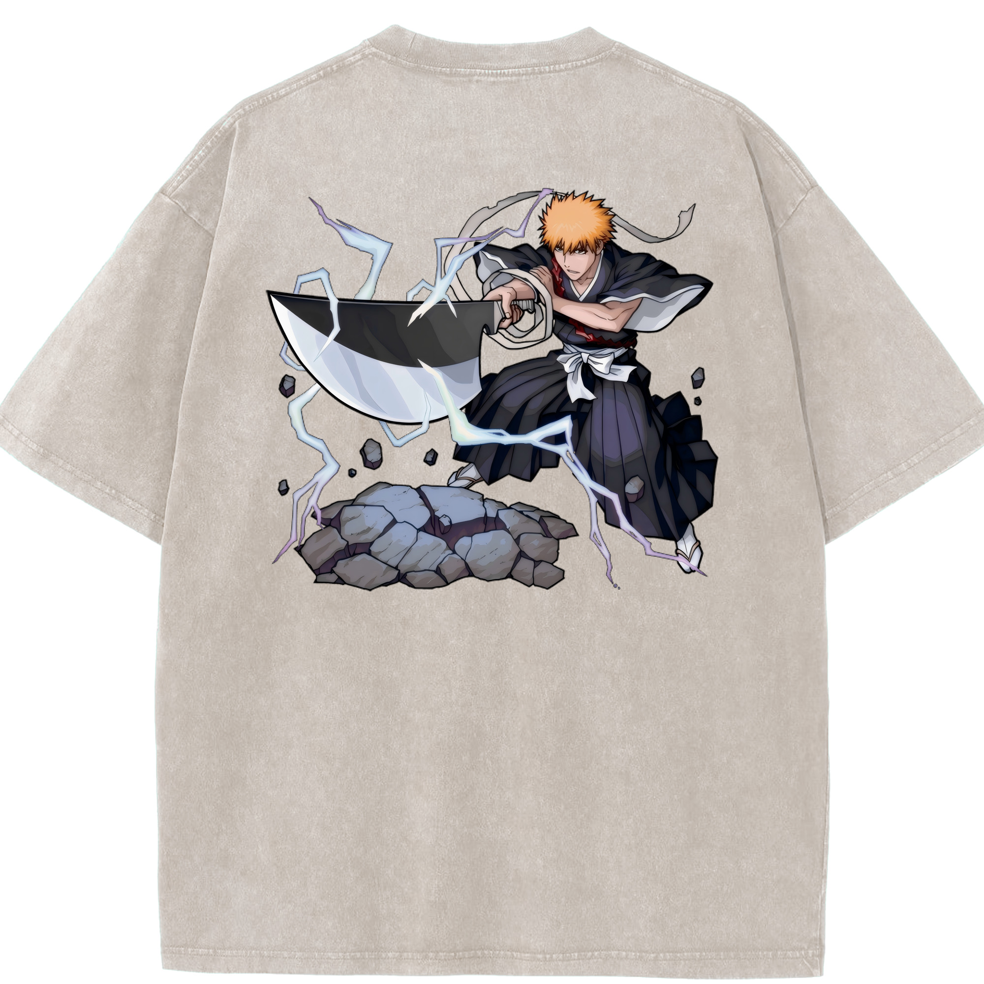 （画像用） ブリーチ 黒崎一護（くろさき いちご）BLEACH Kurosaki Ichigo 綿100% ヴィンテージ風 半袖Tシャツ（背面プリント）