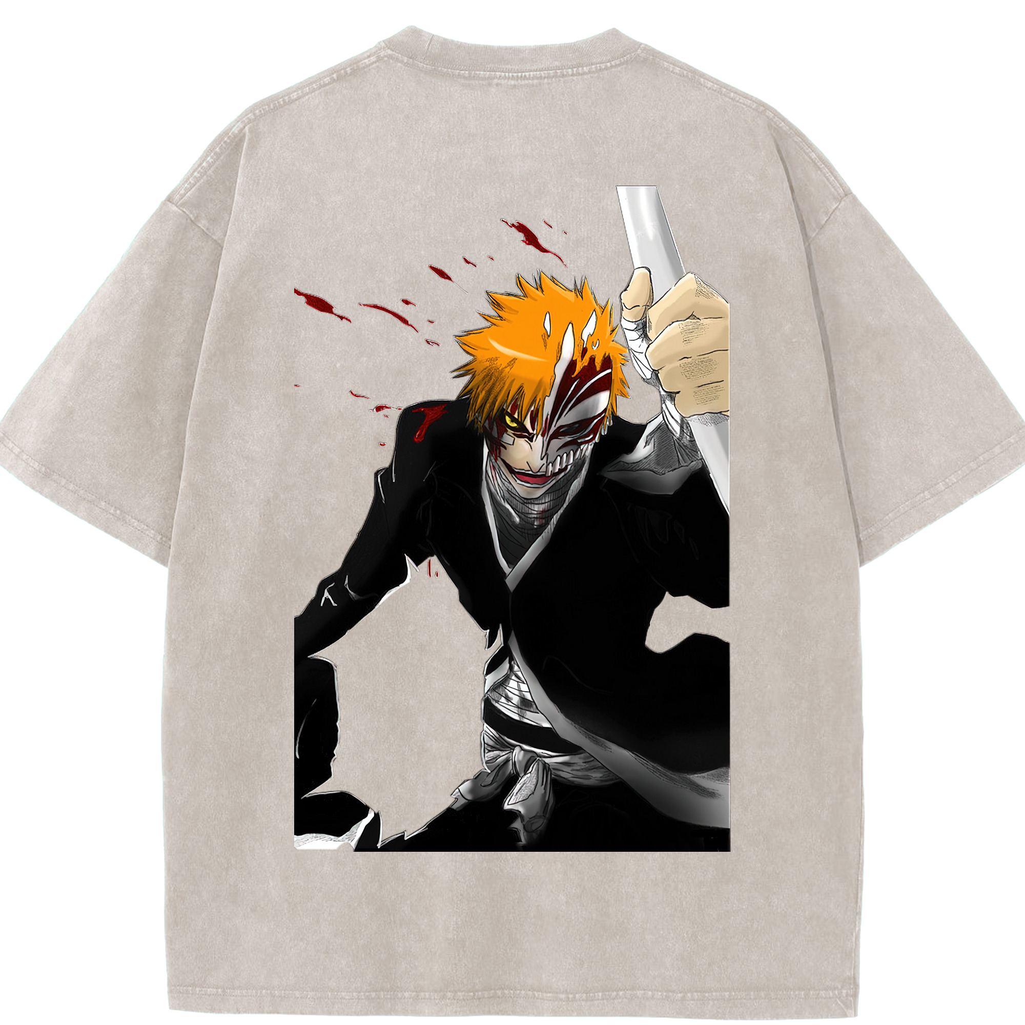（画像用） ブリーチ 黒崎一護（くろさき いちご）BLEACH Kurosaki Ichigo 綿100% ヴィンテージ風 半袖Tシャツ（背面プリント）