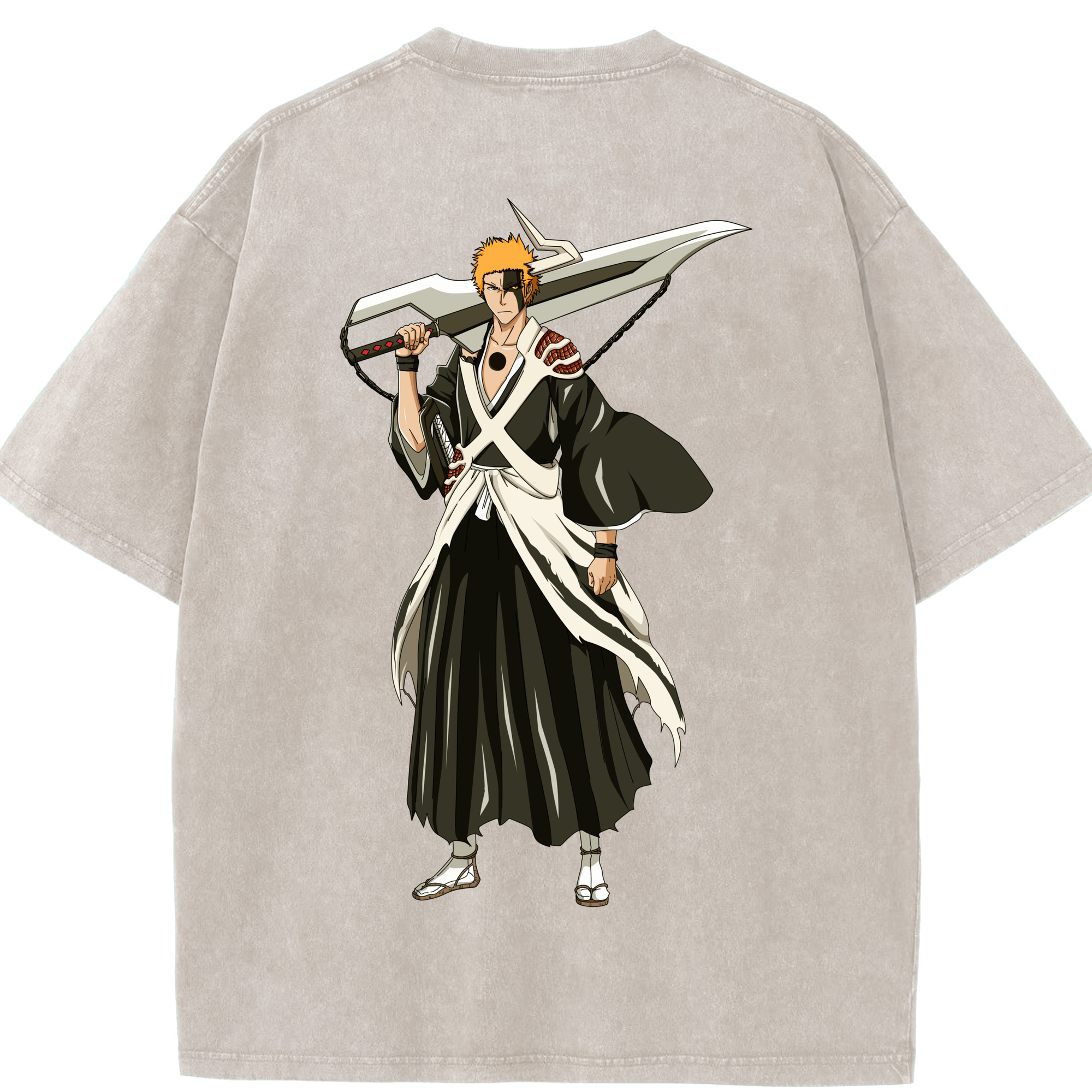 （画像用） ブリーチ 黒崎一護（くろさき いちご）BLEACH Kurosaki Ichigo 綿100% ヴィンテージ風 半袖Tシャツ（背面プリント）