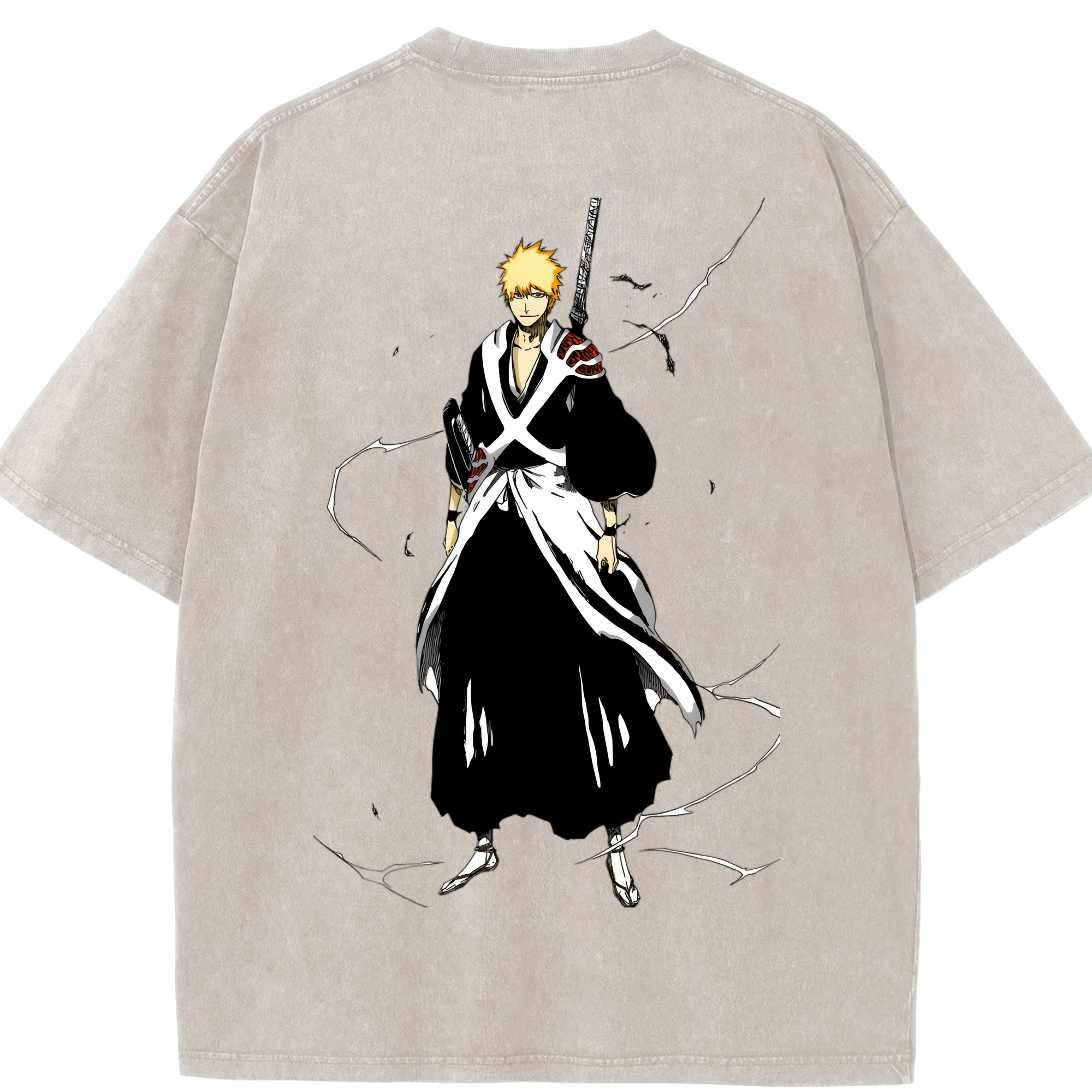 （画像用） ブリーチ 黒崎一護（くろさき いちご）BLEACH Kurosaki Ichigo 綿100% ヴィンテージ風 半袖Tシャツ（背面プリント）