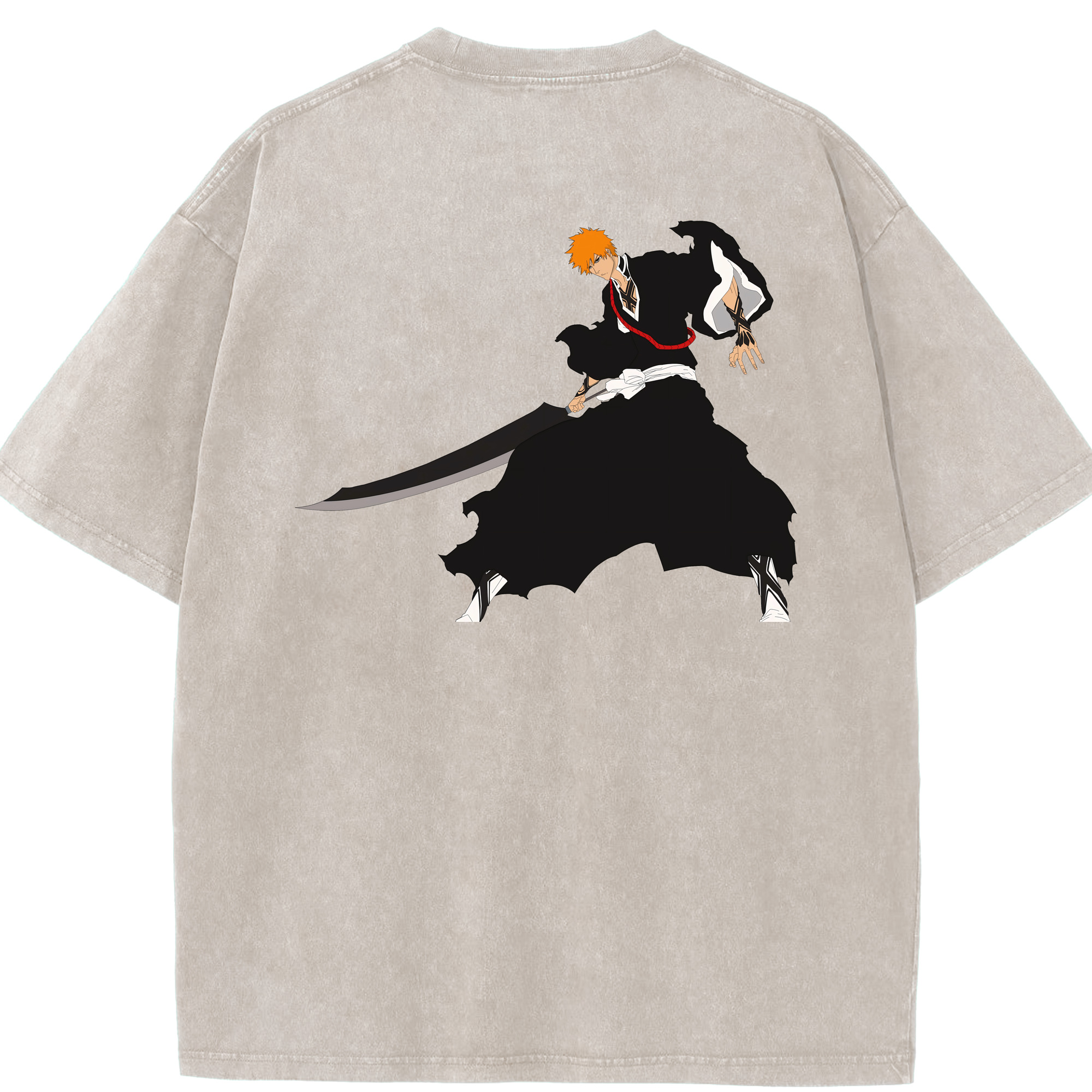 （画像用） ブリーチ 黒崎一護（くろさき いちご）BLEACH Kurosaki Ichigo 綿100% ヴィンテージ風 半袖Tシャツ（背面プリント）