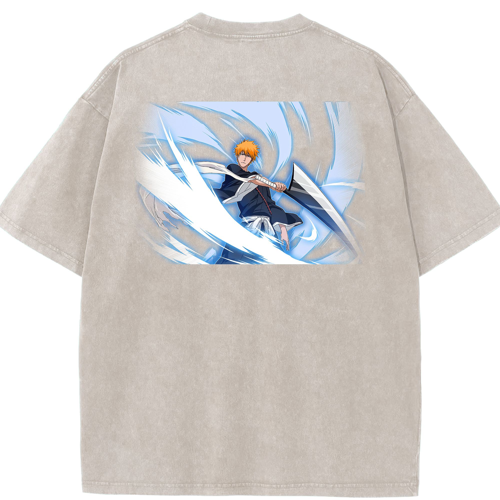 （画像用） ブリーチ 黒崎一護（くろさき いちご）BLEACH Kurosaki Ichigo 綿100% ヴィンテージ風 半袖Tシャツ（背面プリント）