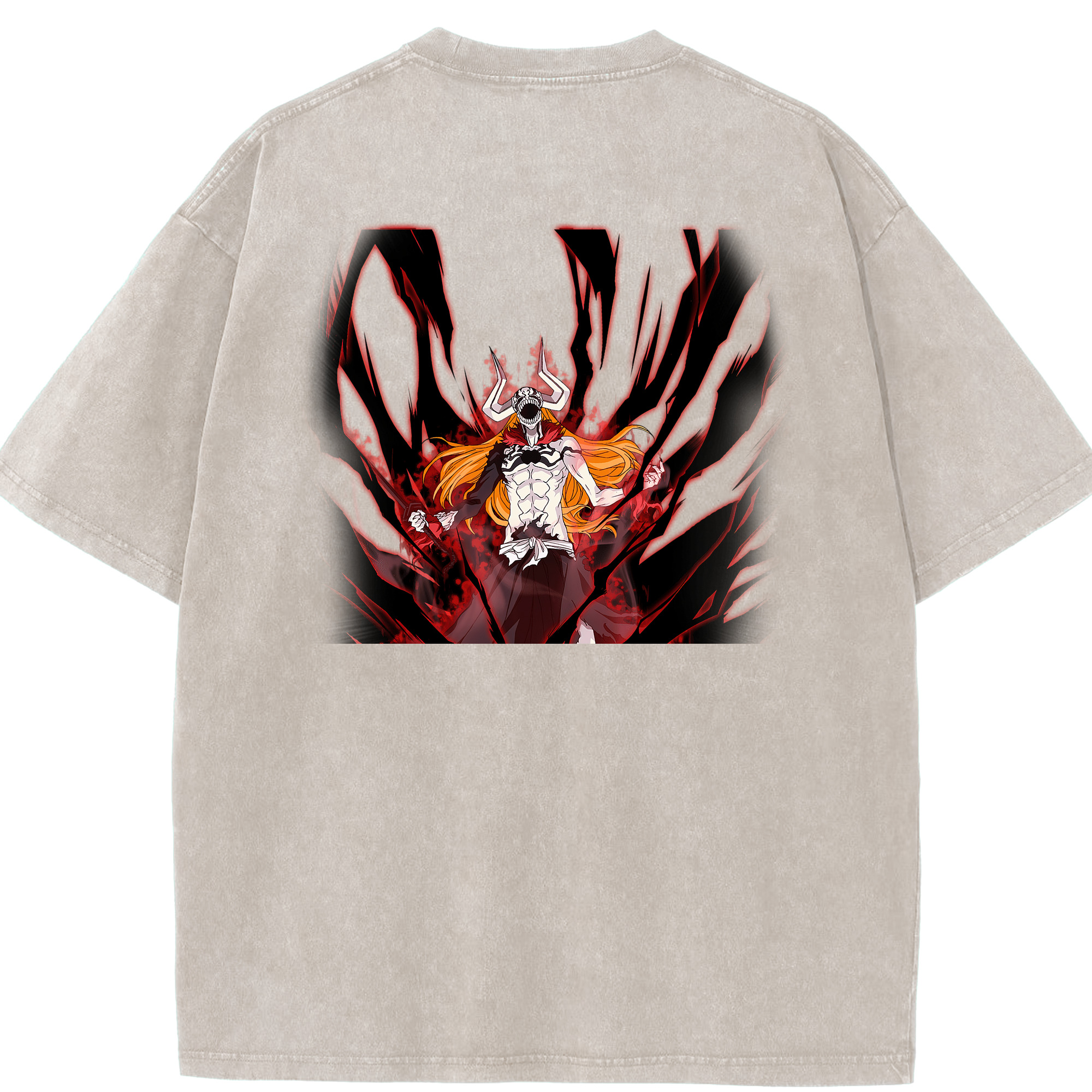 （画像用） ブリーチ 黒崎一護（くろさき いちご）BLEACH Kurosaki Ichigo 綿100% ヴィンテージ風 半袖Tシャツ（背面プリント）