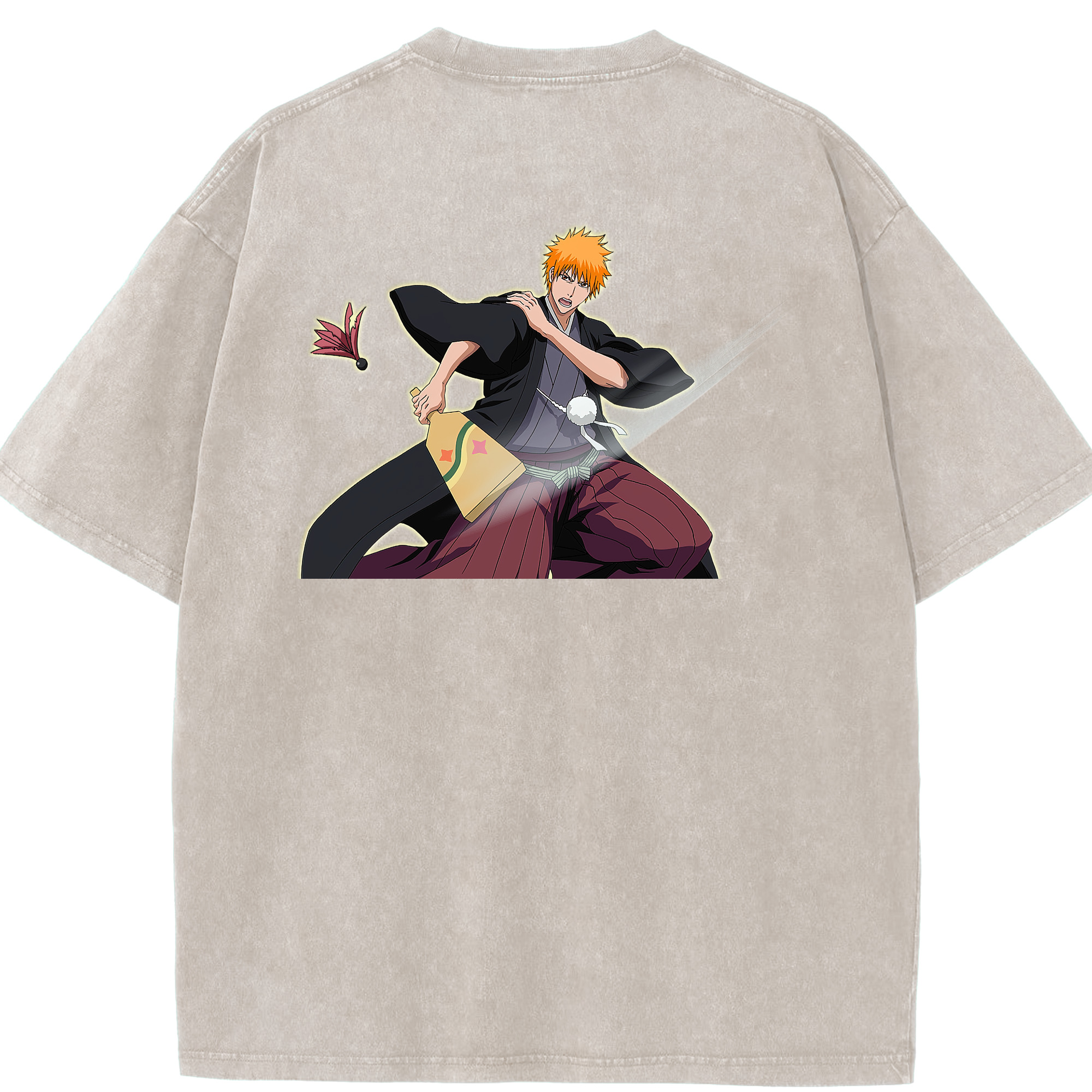（画像用） ブリーチ 黒崎一護（くろさき いちご）BLEACH Kurosaki Ichigo 綿100% ヴィンテージ風 半袖Tシャツ（背面プリント）