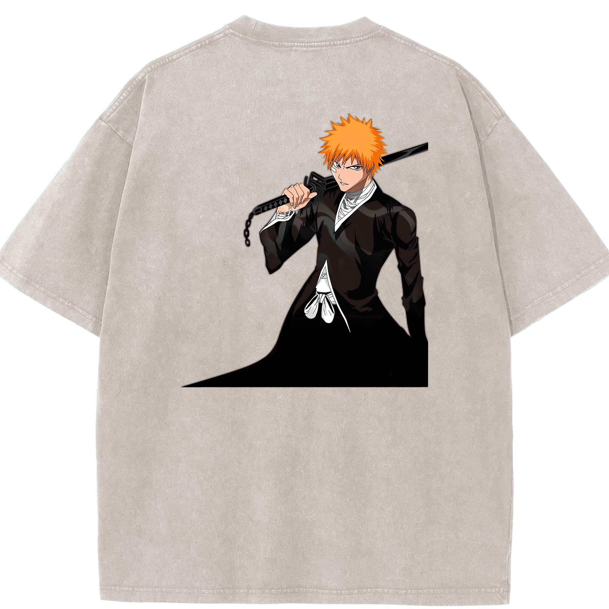 （画像用） ブリーチ 黒崎一護（くろさき いちご）BLEACH Kurosaki Ichigo 綿100% ヴィンテージ風 半袖Tシャツ（背面プリント）