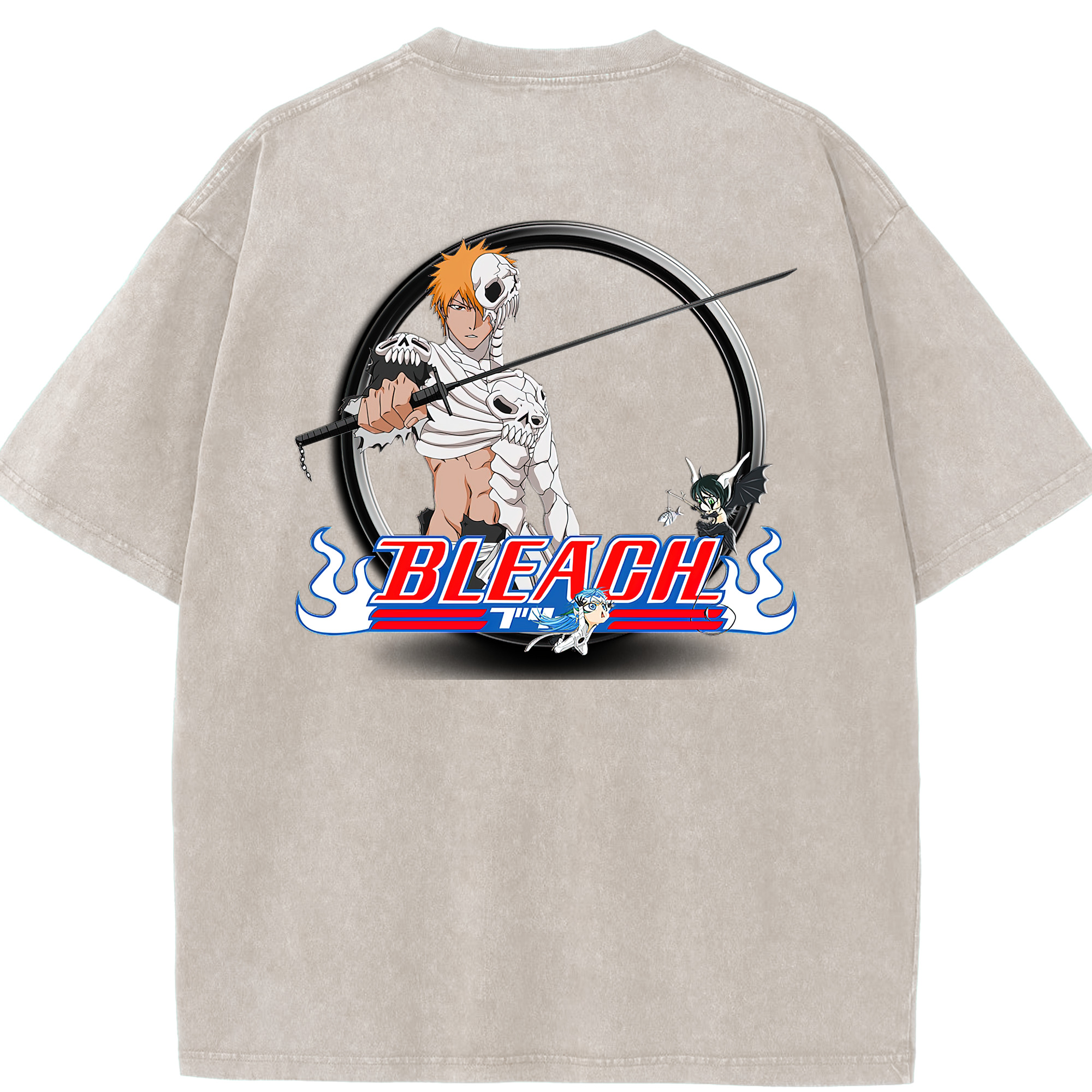 （画像用） ブリーチ 黒崎一護（くろさき いちご）BLEACH Kurosaki Ichigo 綿100% ヴィンテージ風 半袖Tシャツ（背面プリント）