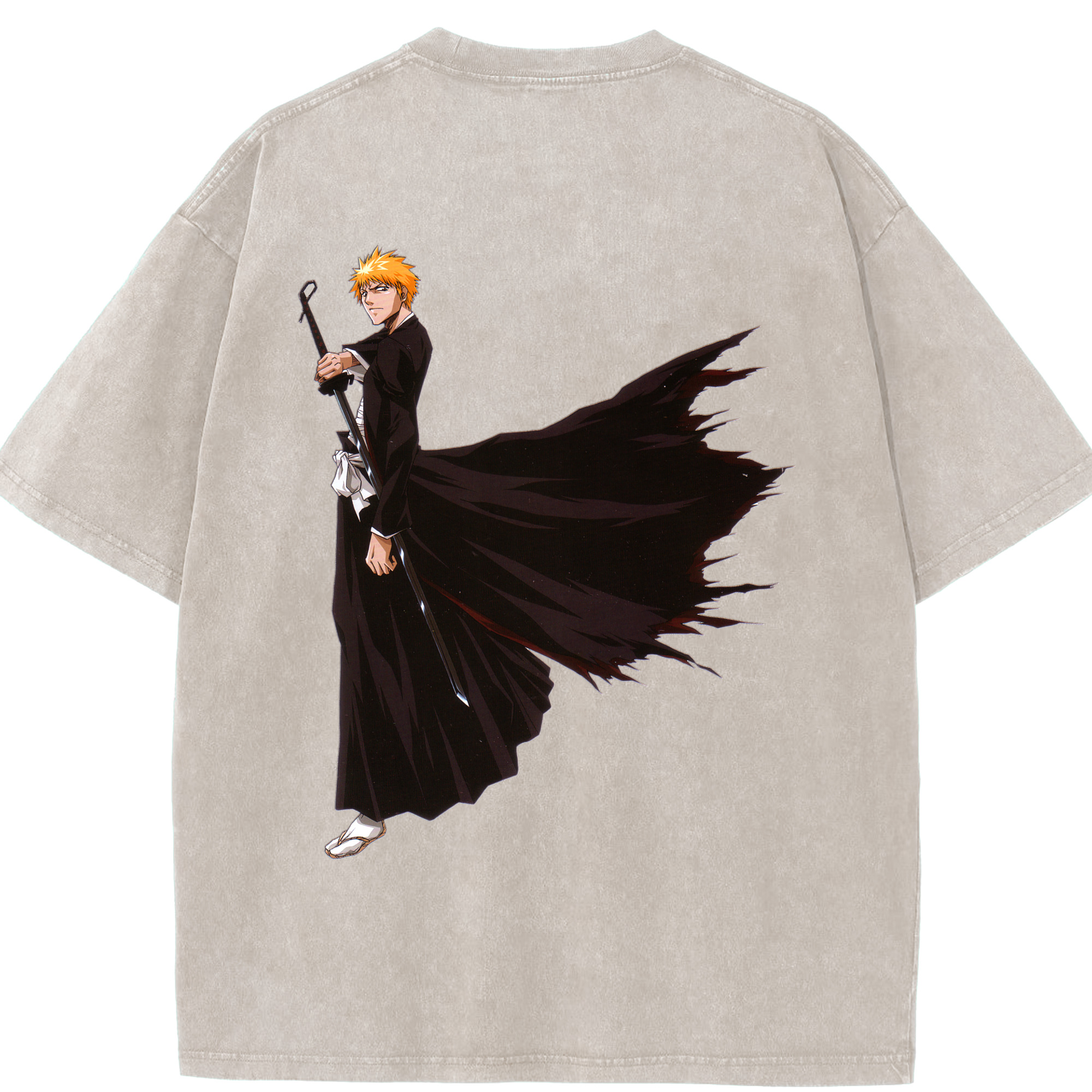 （画像用） ブリーチ 黒崎一護（くろさき いちご）BLEACH Kurosaki Ichigo 綿100% ヴィンテージ風 半袖Tシャツ（背面プリント）