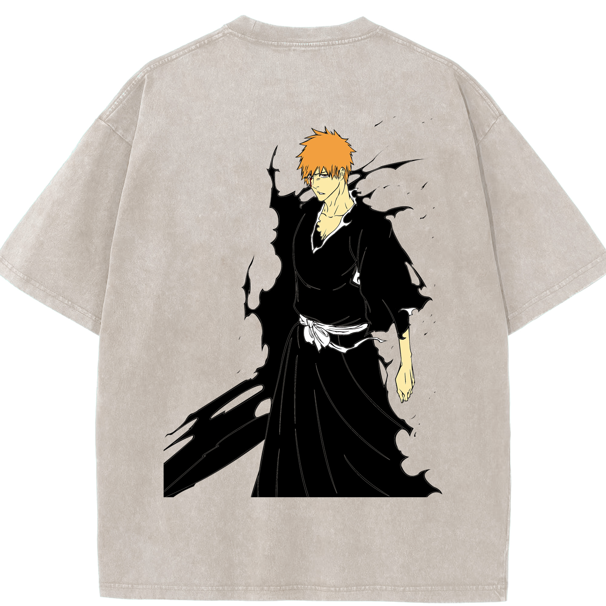 （画像用） ブリーチ 黒崎一護（くろさき いちご）BLEACH Kurosaki Ichigo 綿100% ヴィンテージ風 半袖Tシャツ（背面プリント）