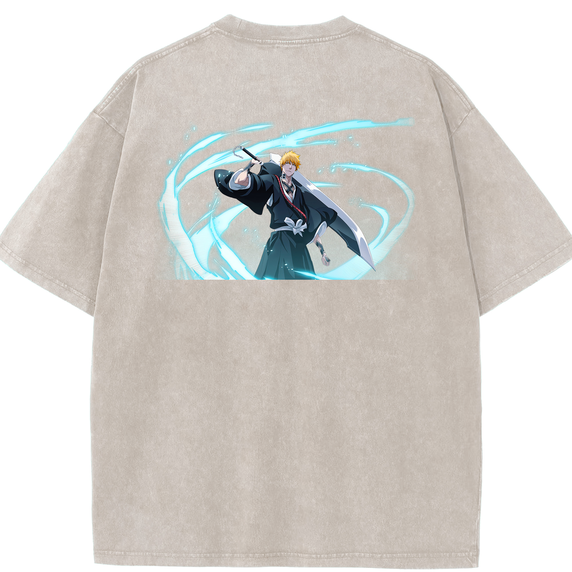 （画像用） ブリーチ 黒崎一護（くろさき いちご）BLEACH Kurosaki Ichigo 綿100% ヴィンテージ風 半袖Tシャツ（背面プリント）