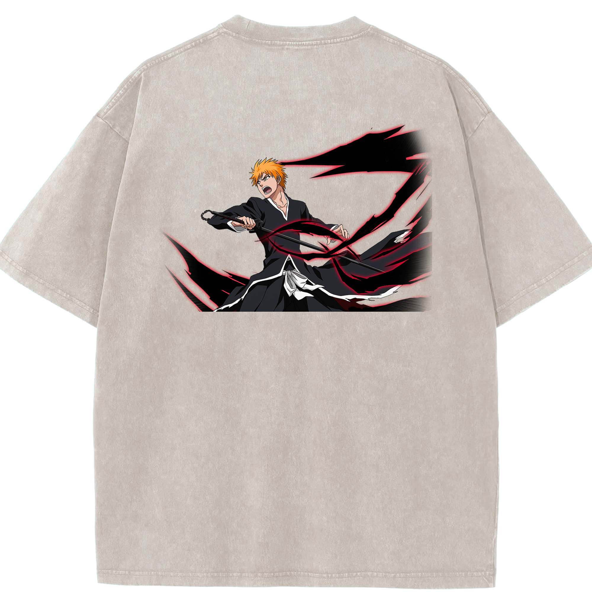 （画像用） ブリーチ 黒崎一護（くろさき いちご）BLEACH Kurosaki Ichigo 綿100% ヴィンテージ風 半袖Tシャツ（背面プリント）