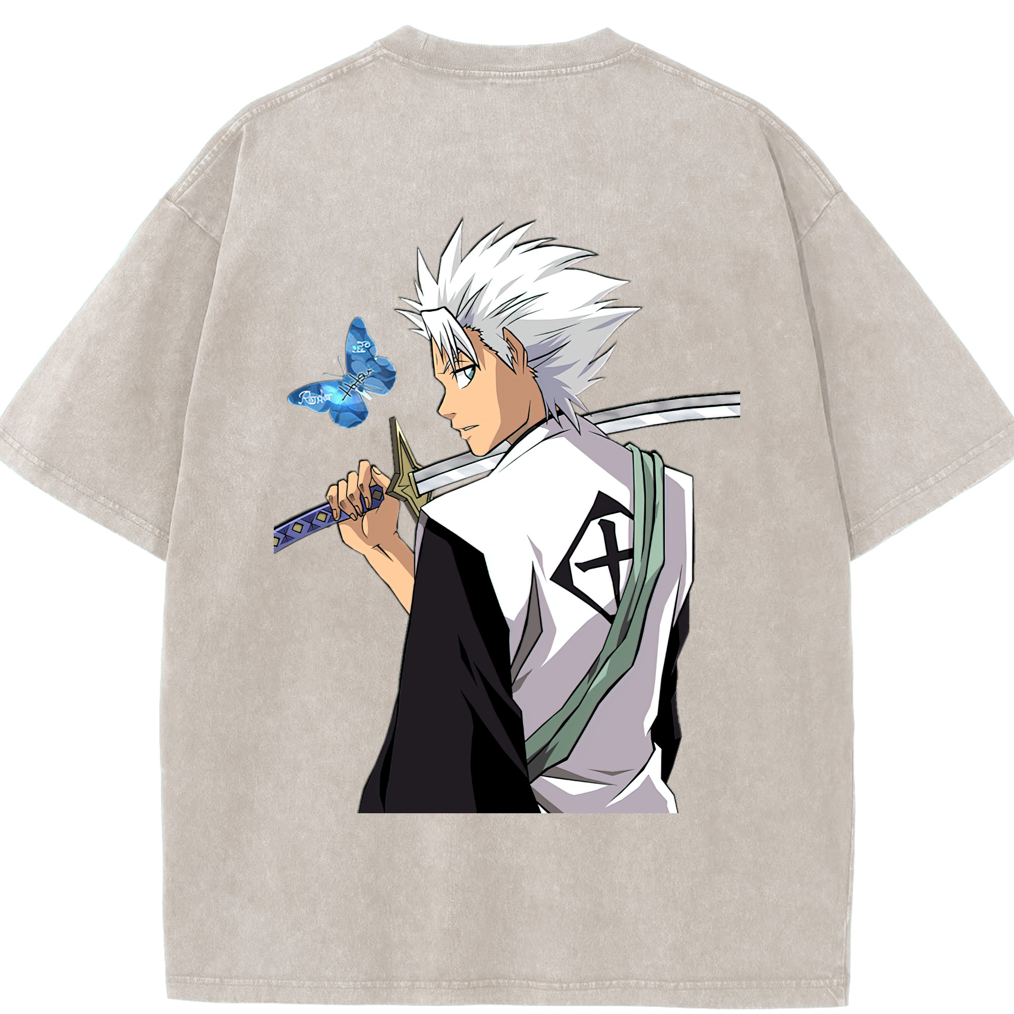 （画像用） ブリーチ 日番谷冬獅郎（ひつがや とうしろう） BLEACH Hitsugaya Toushirou 綿100% ヴィンテージ風 半袖Tシャツ（背面プリント）