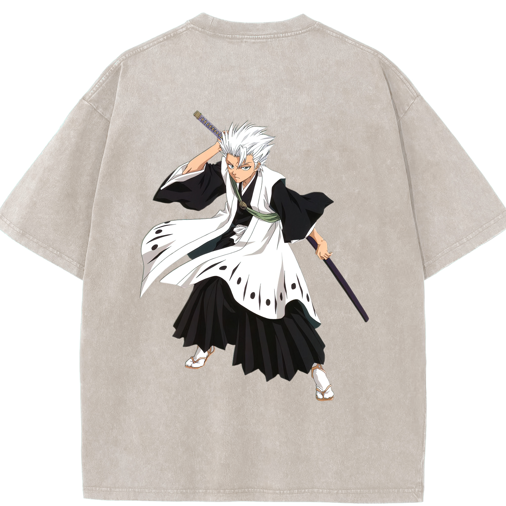 （画像用） ブリーチ 日番谷冬獅郎（ひつがや とうしろう） BLEACH Hitsugaya Toushirou 綿100% ヴィンテージ風 半袖Tシャツ（背面プリント）
