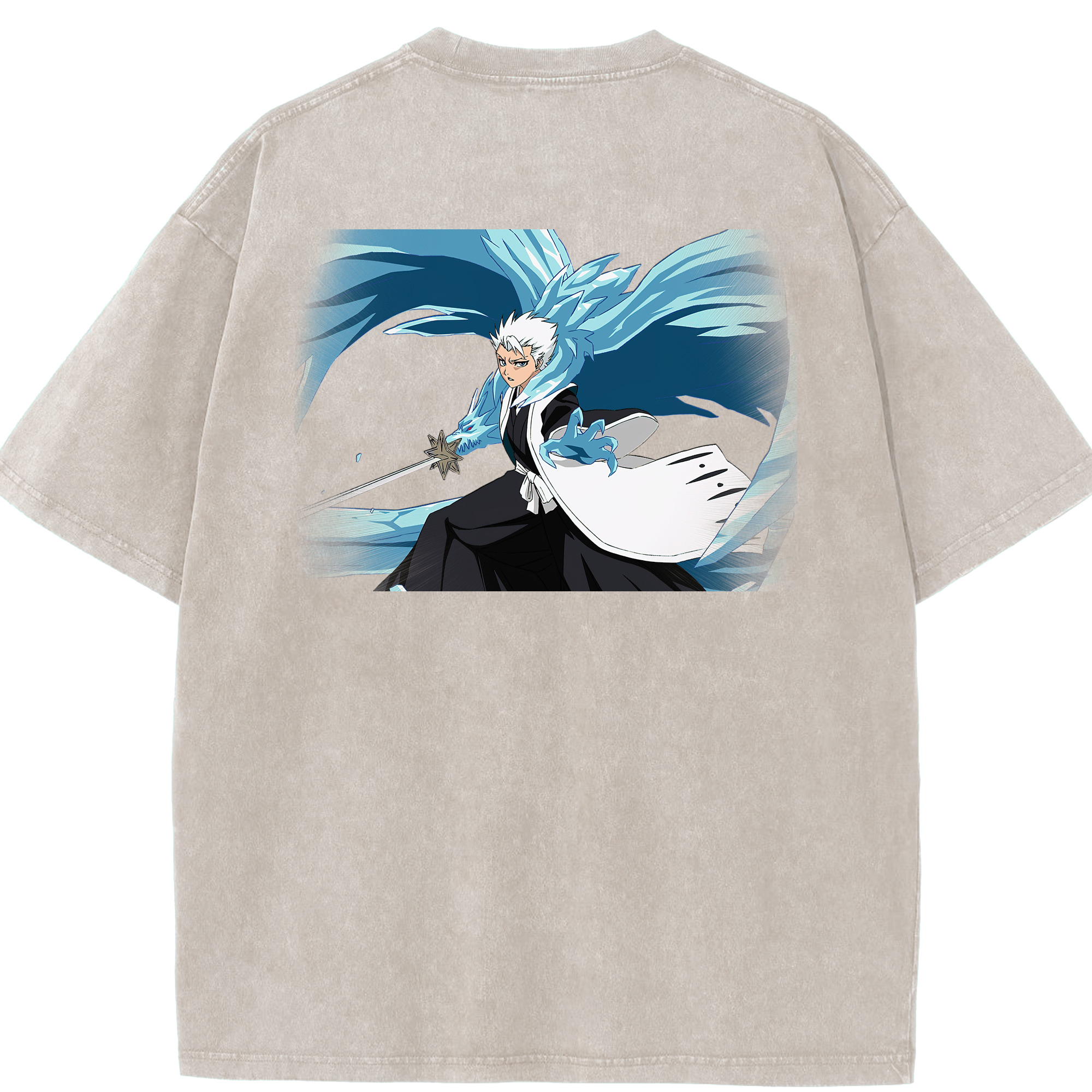 （画像用） ブリーチ 日番谷冬獅郎（ひつがや とうしろう） BLEACH Hitsugaya Toushirou 綿100% ヴィンテージ風 半袖Tシャツ（背面プリント）