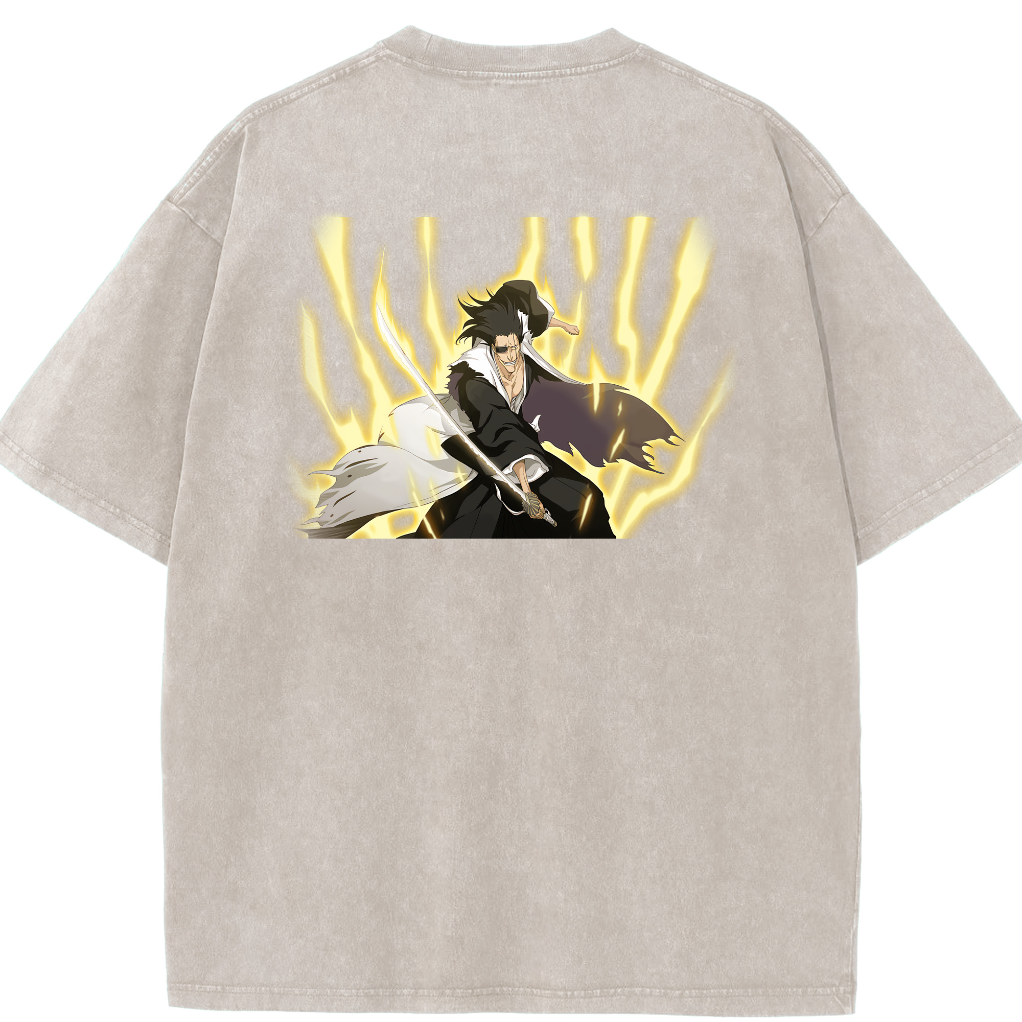 （画像用） ブリーチ ざらき けんぱち BLEACH Zaraki Kenpachi 綿100% ヴィンテージ風 半袖Tシャツ（背面プリント）