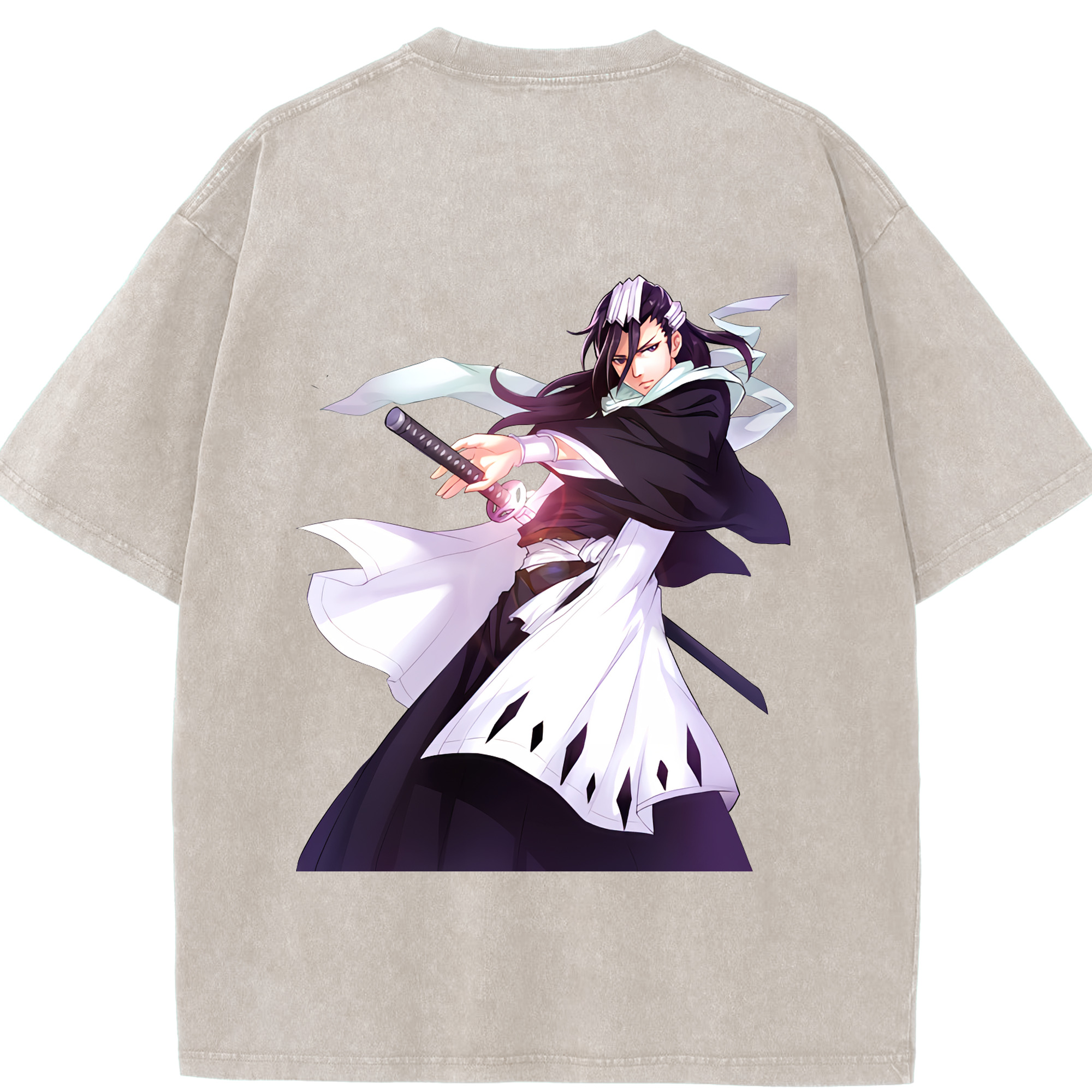 （画像用） ブリーチ くちき びゃくや BLEACH Kuchiki Byakuya 綿100% ヴィンテージ風 半袖Tシャツ（背面プリント）