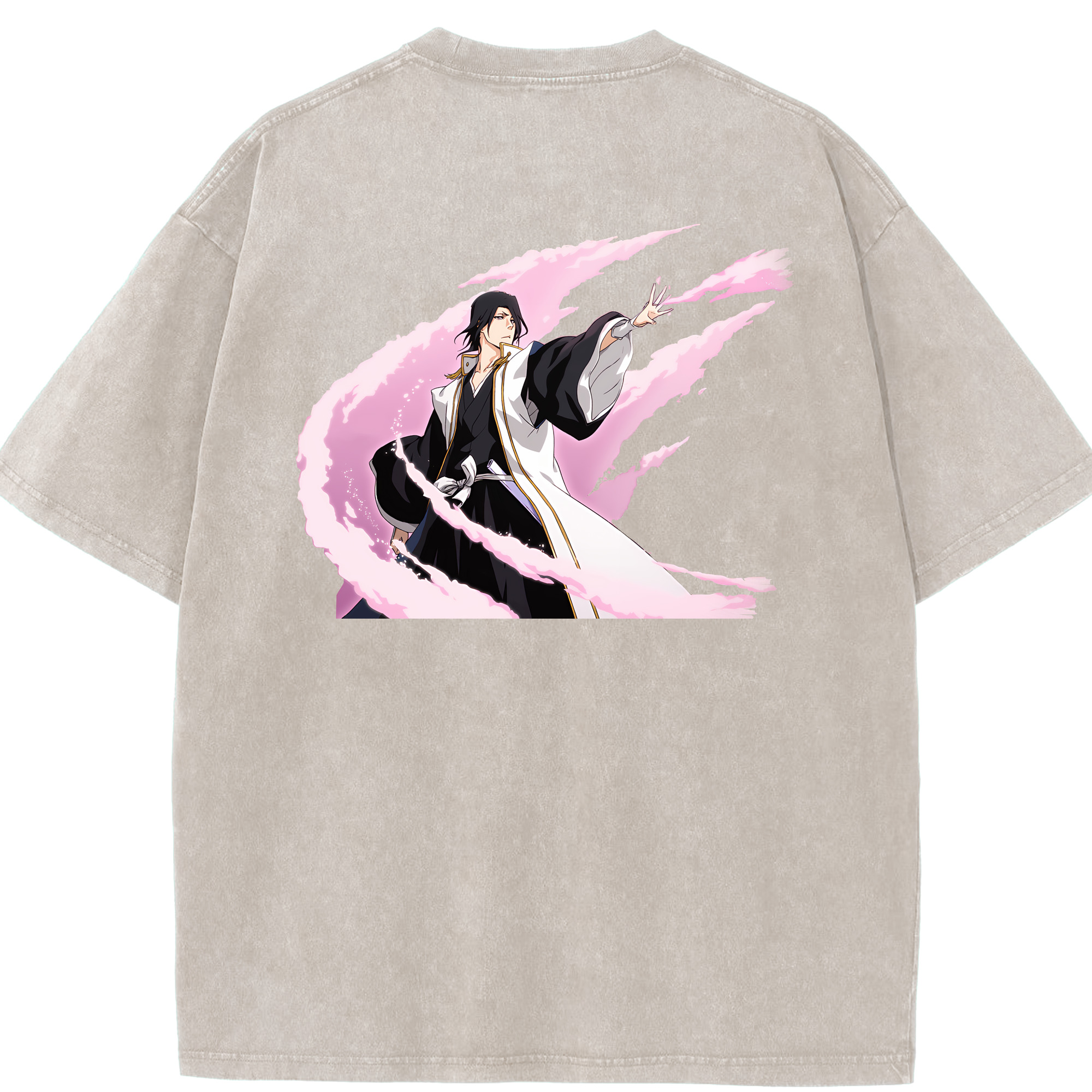 （画像用） ブリーチ くちき びゃくや BLEACH Kuchiki Byakuya 綿100% ヴィンテージ風 半袖Tシャツ（背面プリント）