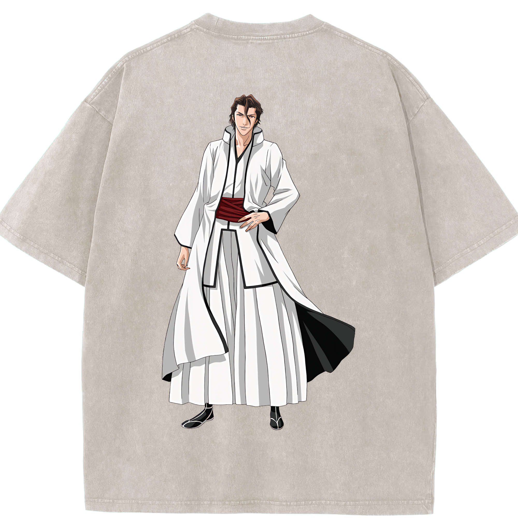 （画像用） ブリーチ 藍染 惣右介（あいぜん そうすけ） BLEACH Aizen Sousuke 綿100% ヴィンテージ風 半袖Tシャツ（背面プリント）