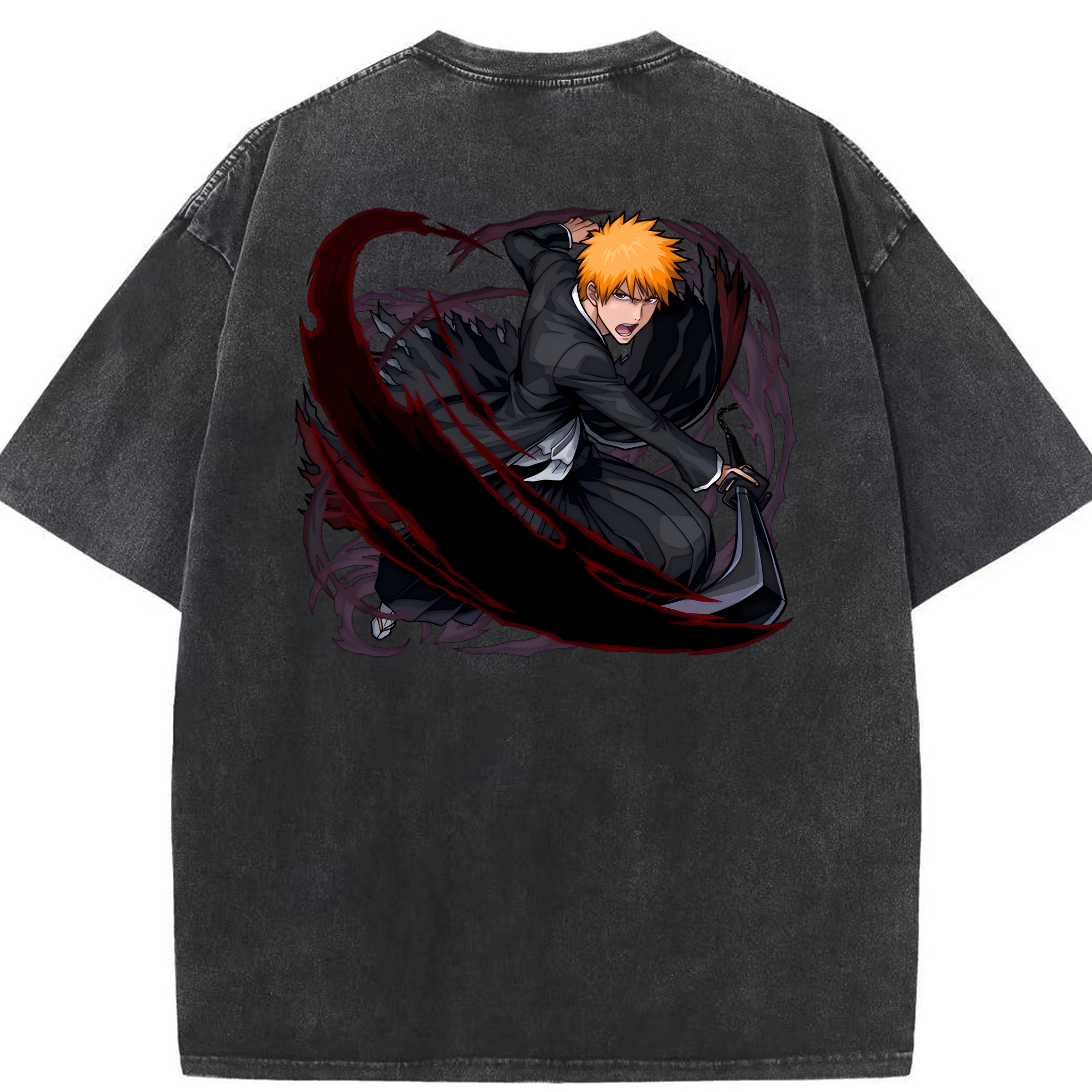 （画像用） ブリーチ 黒崎一護（くろさき いちご）BLEACH Kurosaki Ichigo 綿100% ヴィンテージ風 半袖Tシャツ（背面プリント）