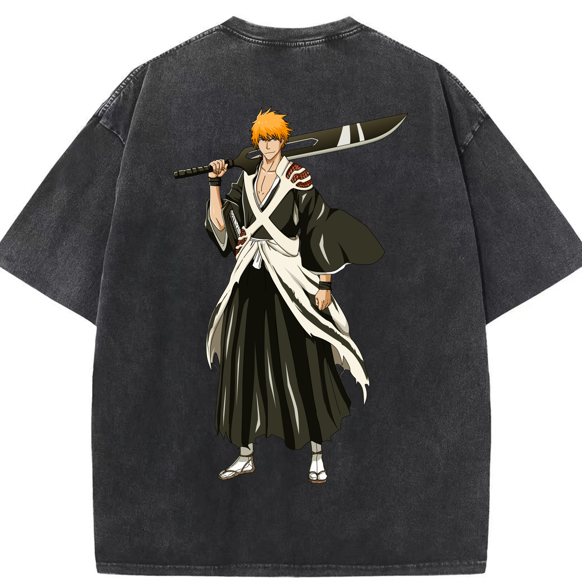 （画像用） ブリーチ 黒崎一護（くろさき いちご）BLEACH Kurosaki Ichigo 綿100% ヴィンテージ風 半袖Tシャツ（背面プリント）
