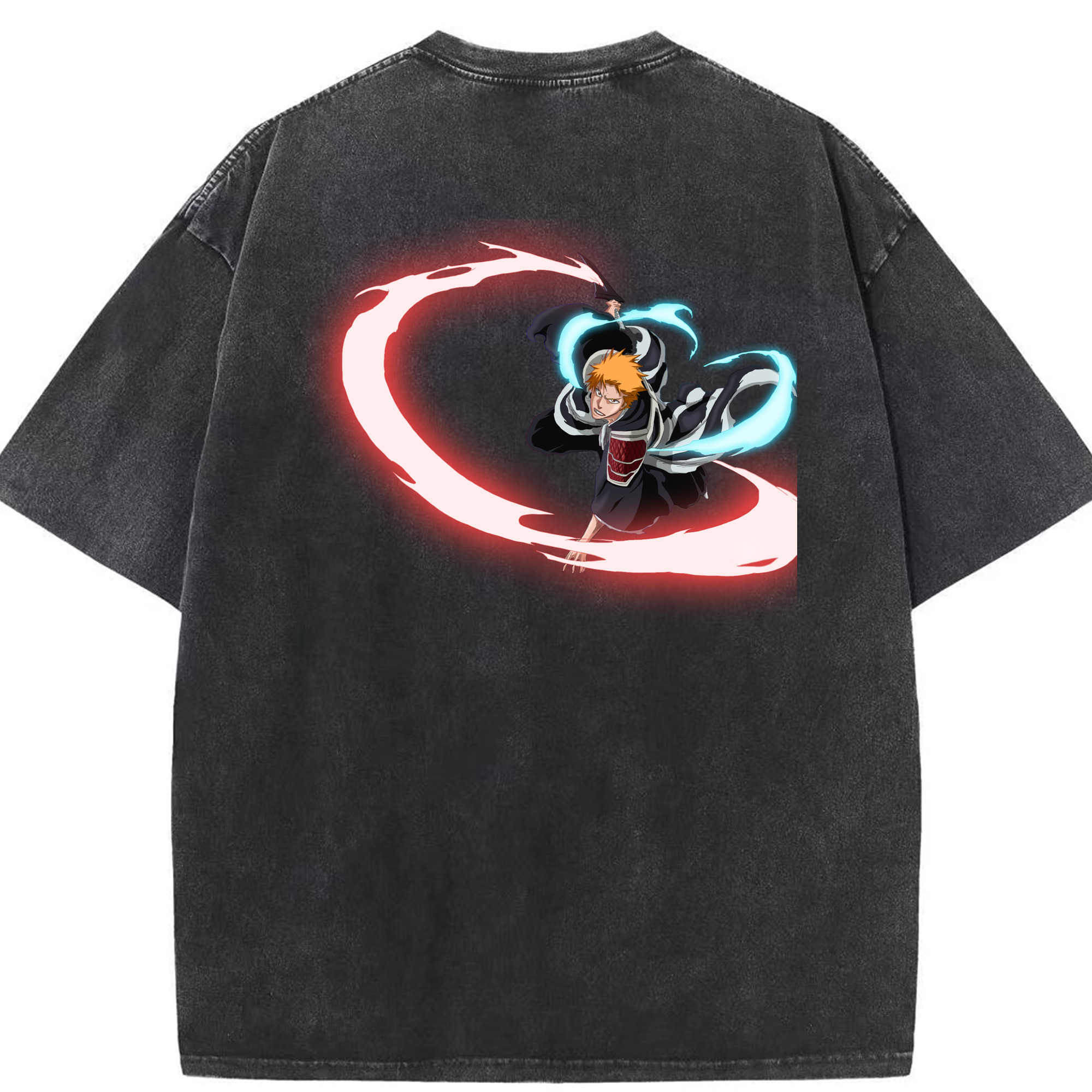 （画像用） ブリーチ 黒崎一護（くろさき いちご）BLEACH Kurosaki Ichigo 綿100% ヴィンテージ風 半袖Tシャツ（背面プリント）