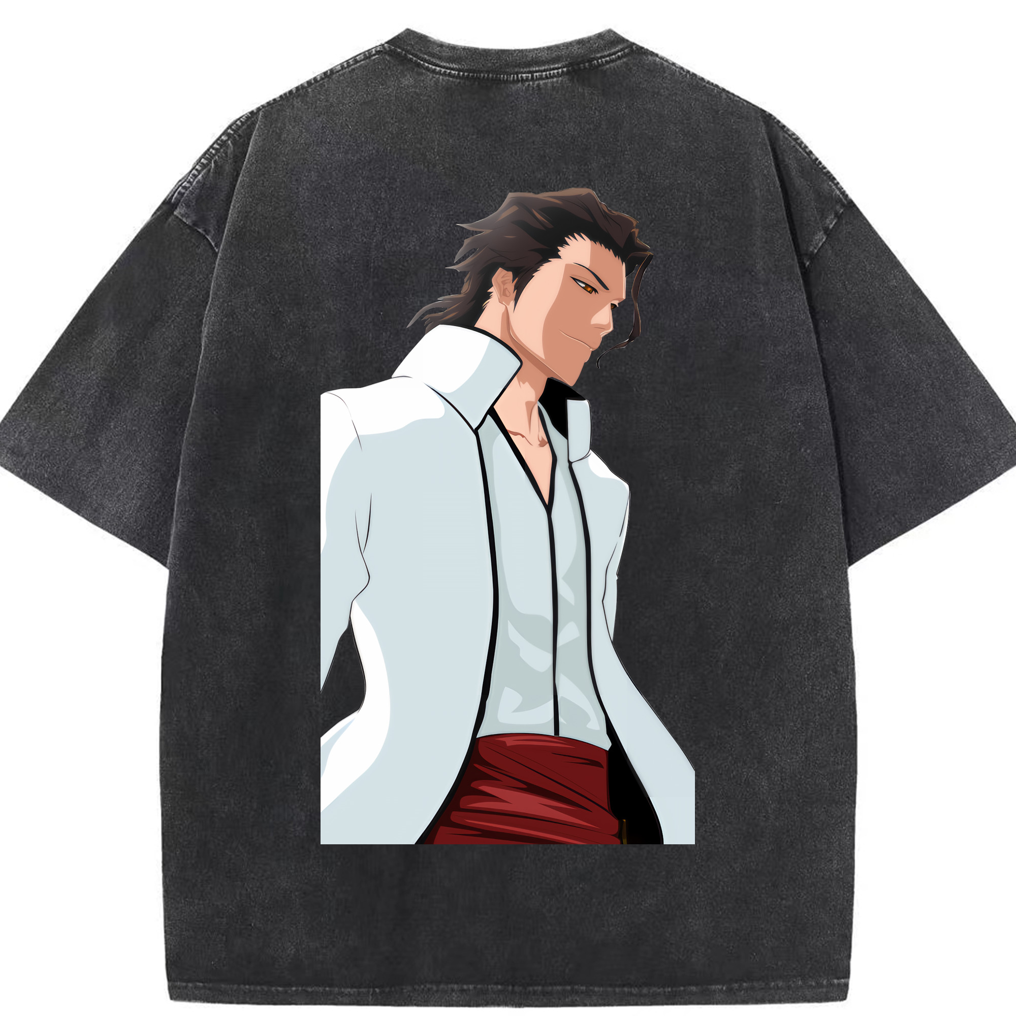 （画像用） ブリーチ 藍染 惣右介（あいぜん そうすけ） BLEACH Aizen Sousuke 綿100% ヴィンテージ風 半袖Tシャツ（背面プリント）