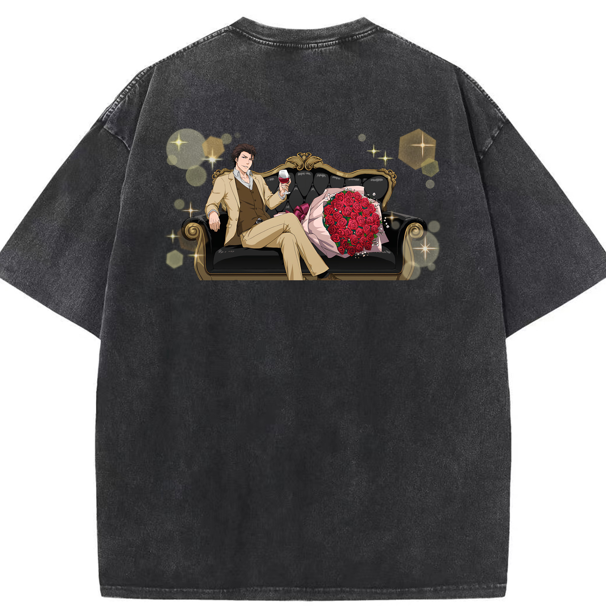 （画像用） ブリーチ 藍染 惣右介（あいぜん そうすけ） BLEACH Aizen Sousuke 綿100% ヴィンテージ風 半袖Tシャツ（背面プリント）