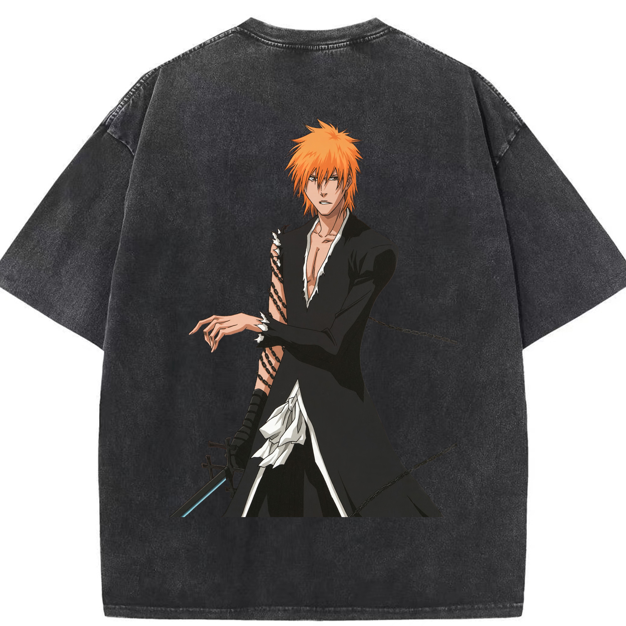 （画像用） ブリーチ 黒崎一護（くろさき いちご）BLEACH Kurosaki Ichigo 綿100% ヴィンテージ風 半袖Tシャツ（背面プリント）