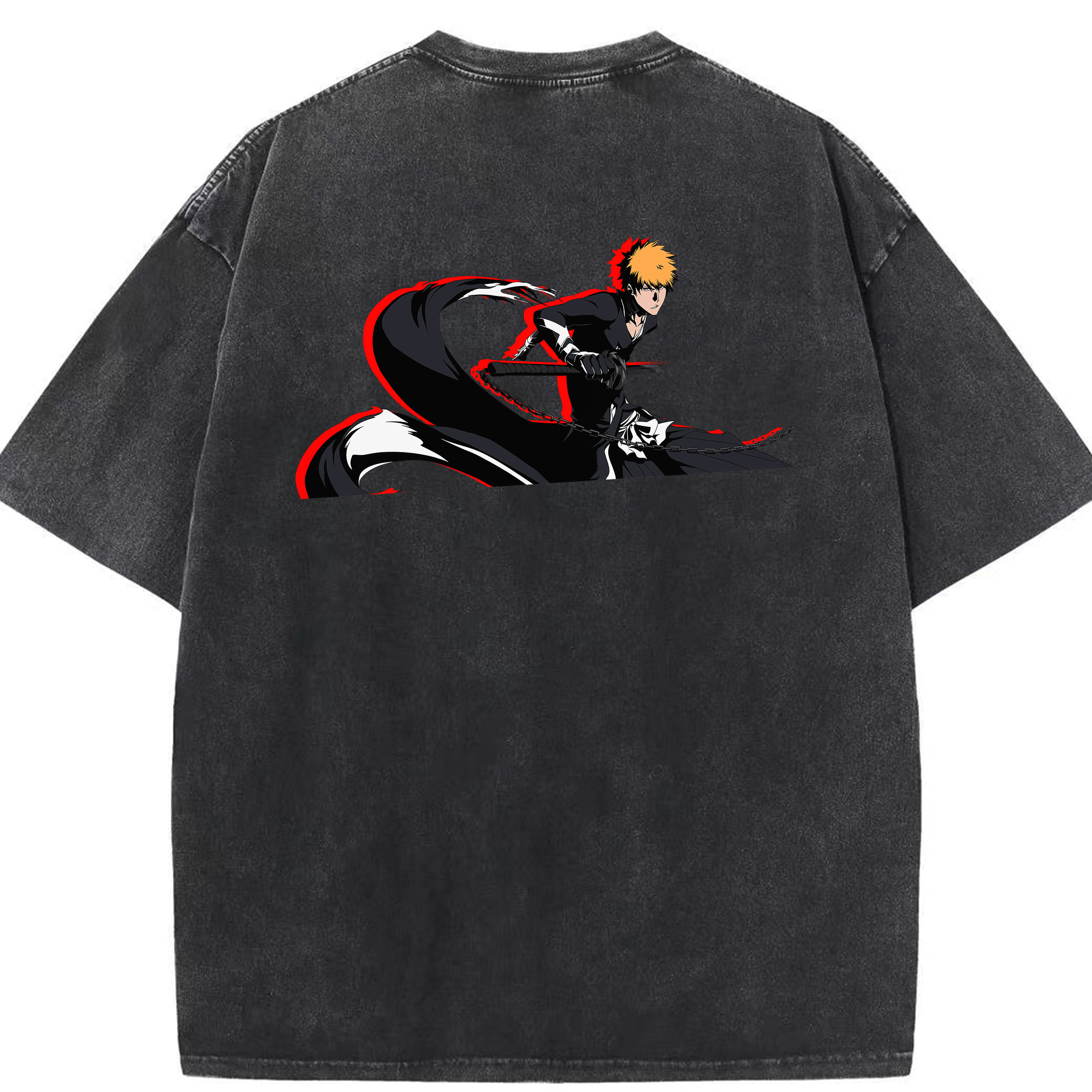 （画像用） ブリーチ 黒崎一護（くろさき いちご）BLEACH Kurosaki Ichigo 綿100% ヴィンテージ風 半袖Tシャツ（背面プリント）