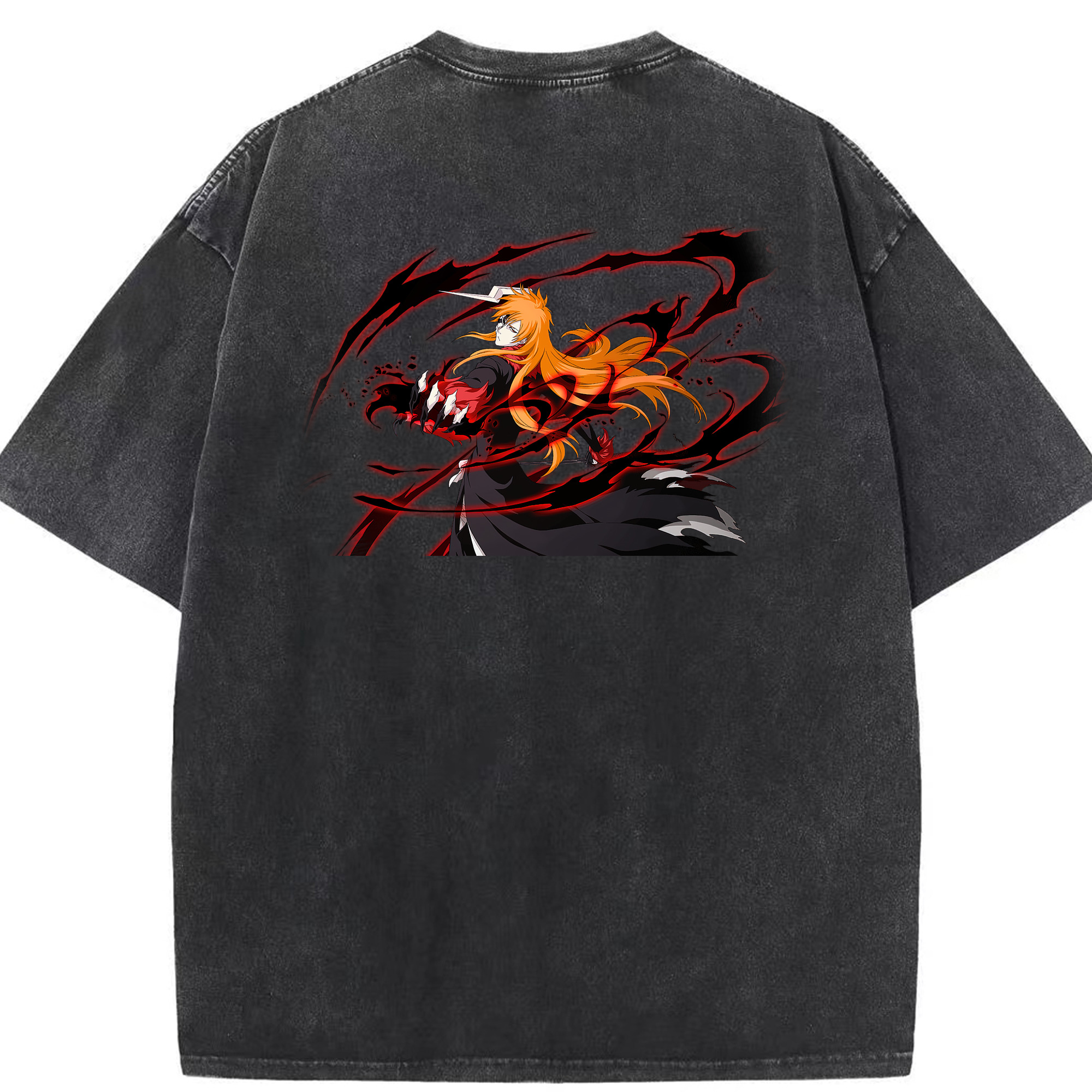 （画像用） ブリーチ 黒崎一護（くろさき いちご）BLEACH Kurosaki Ichigo 綿100% ヴィンテージ風 半袖Tシャツ（背面プリント）