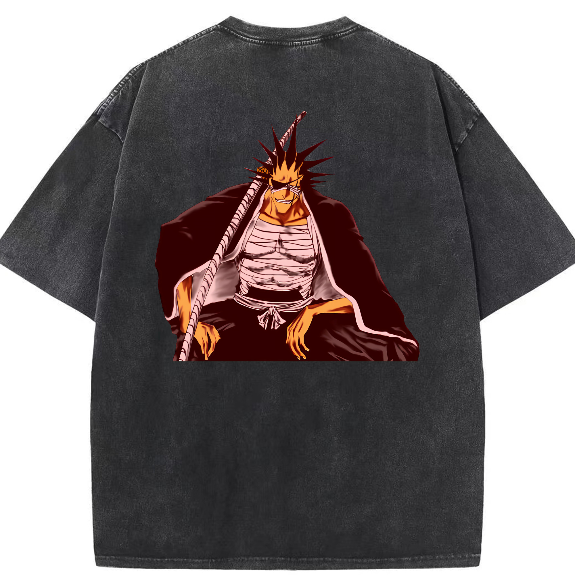 （画像用） ブリーチ ざらき けんぱち BLEACH Zaraki Kenpachi 綿100% ヴィンテージ風 半袖Tシャツ（背面プリント）